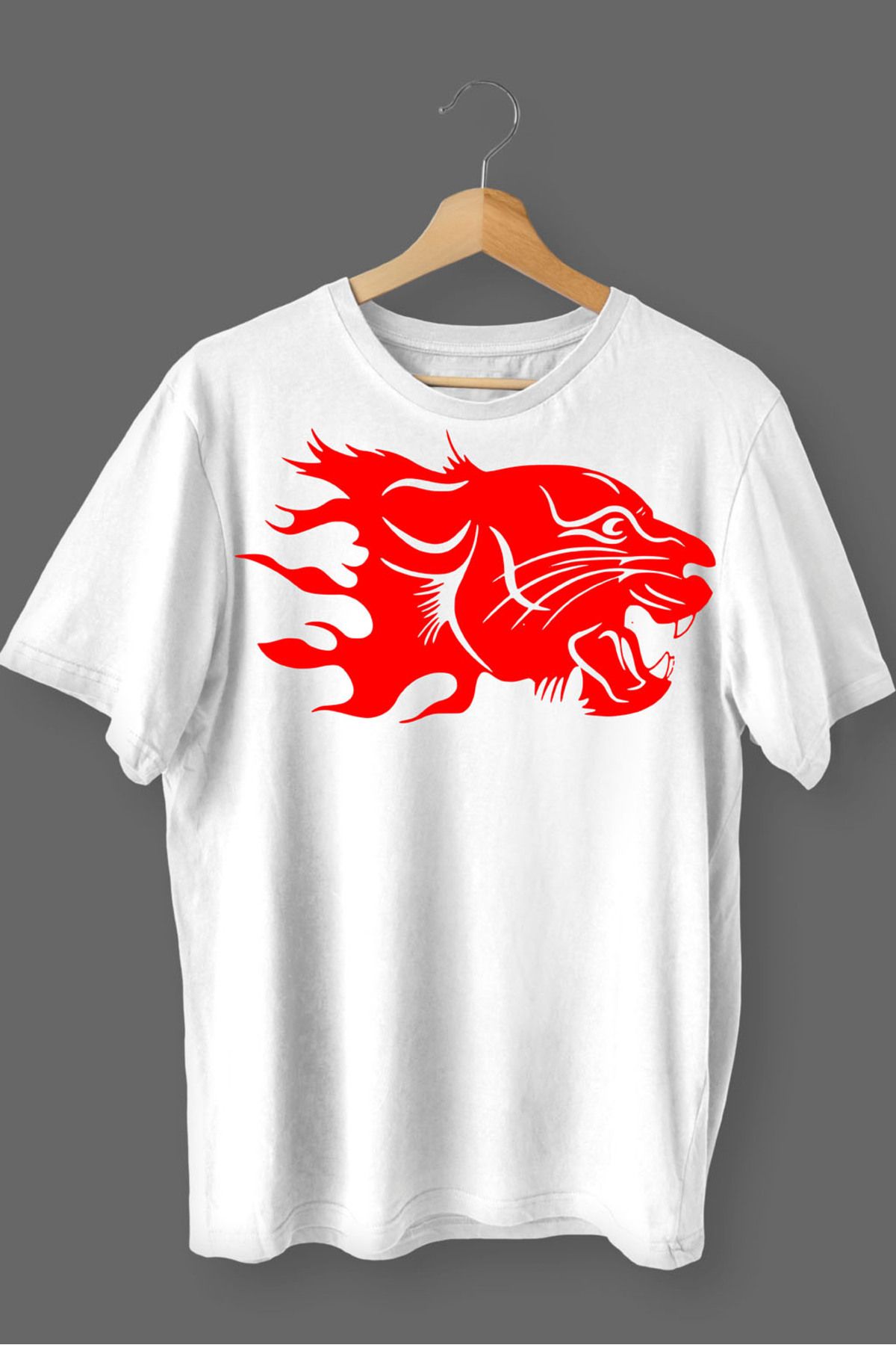MLH STORE Kaplan Baskılı Pamuklu Likralı T-shirt (Kırmızı Desenli Beyaz) XL Beden