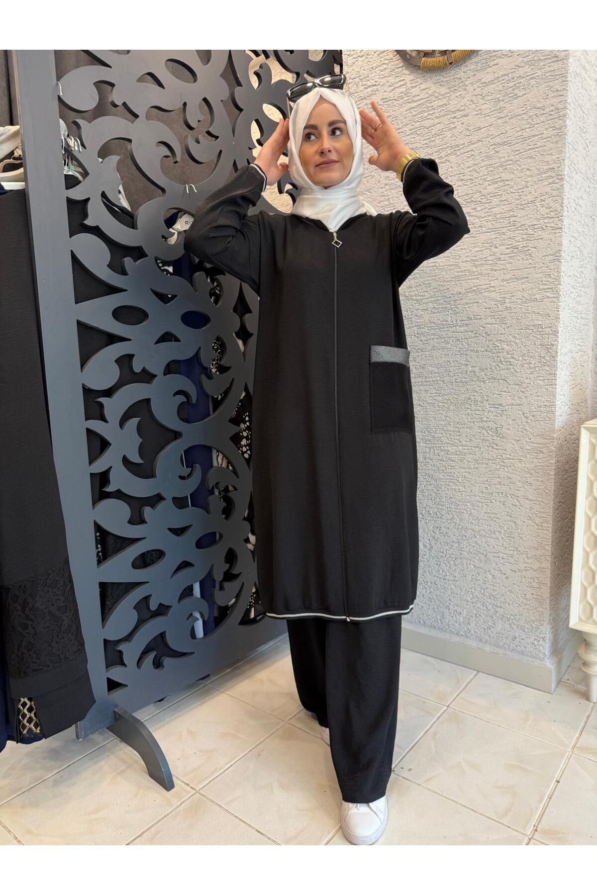 AYSUN AYDEMİR GÜMÜŞ FİLE DETAYLI YAZLIK TESETTÜR EŞOFMAN TAKIM