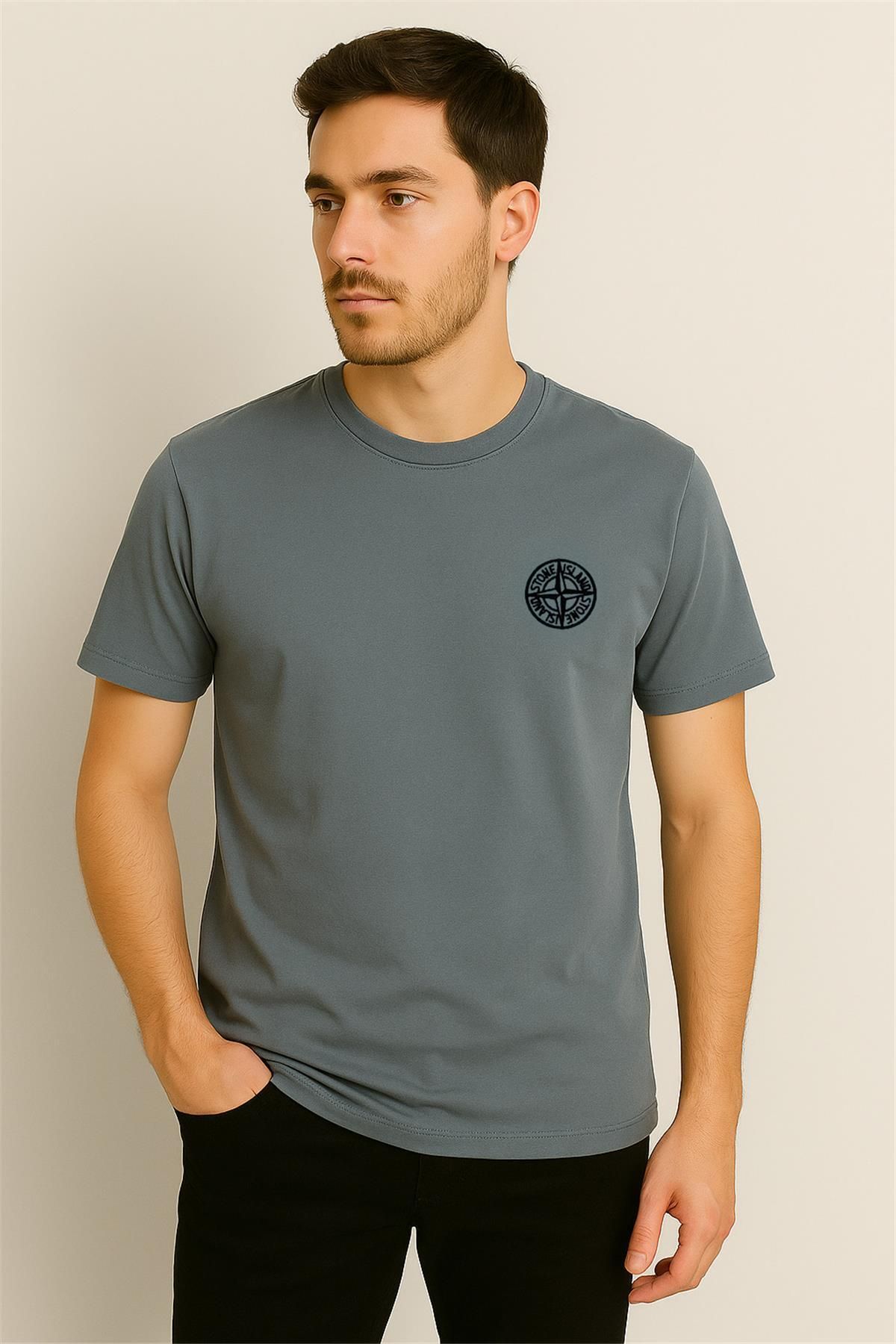 STONE ISLAND PAMUK PENYE BİSİKLET YAKA T-SHİRT KOYU YEŞİL