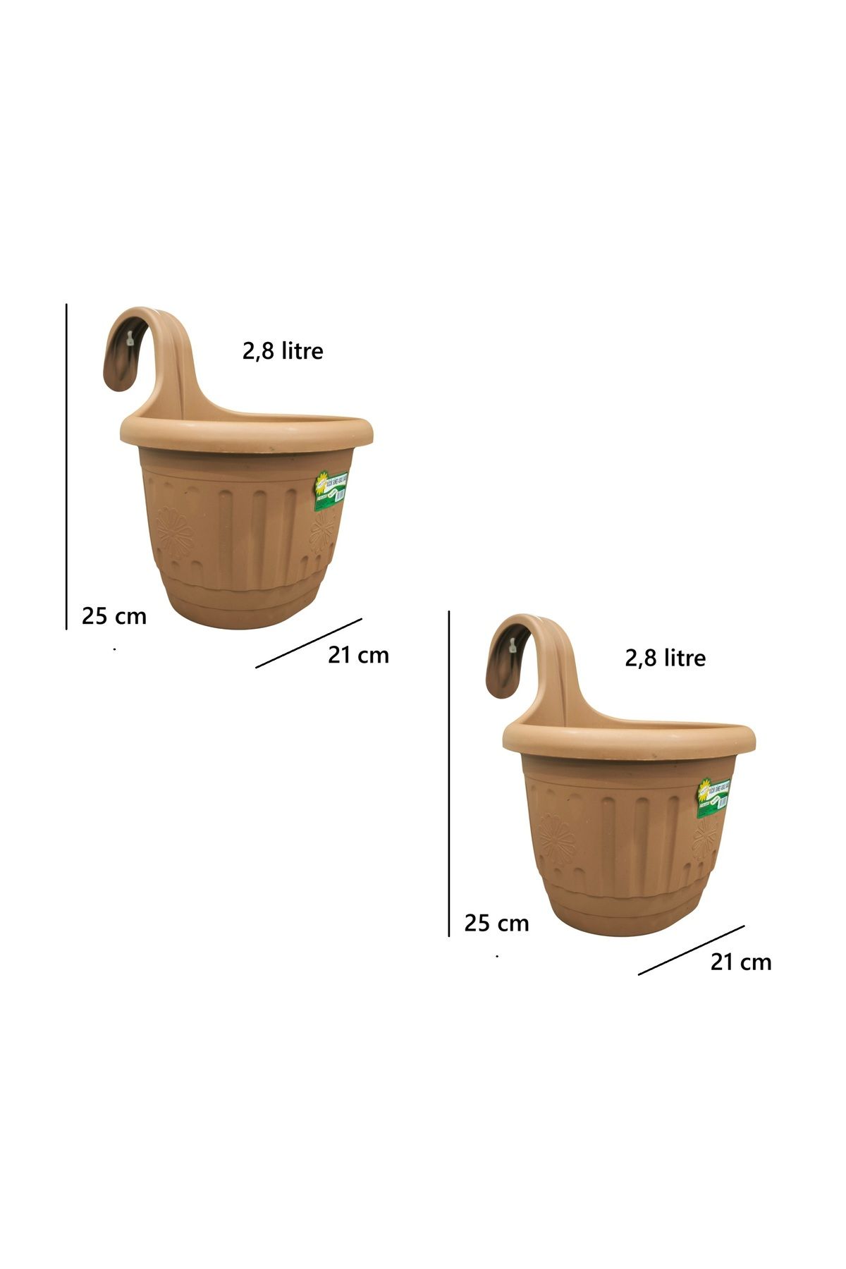demethome 2,8 litre Kendinden Askılı Balkon Saksısı Plastik Kelepçeli Sağlam saksı