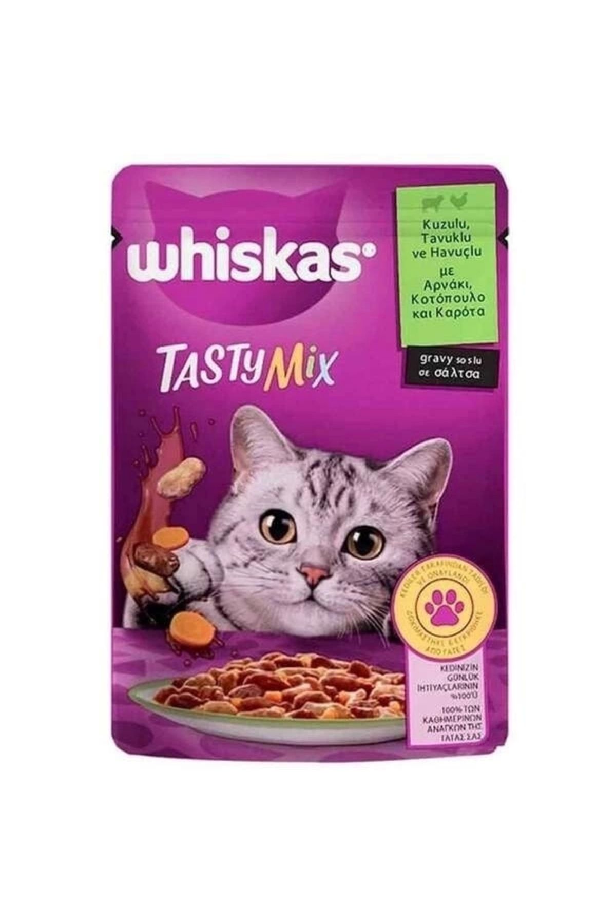 YNT İthalat Whiskas Pouch Tasty Mix Sos İçerisinde Kuzu Etli Tavuklu ve Havuçlu Yetişkin Konserve Kedi Maması 85