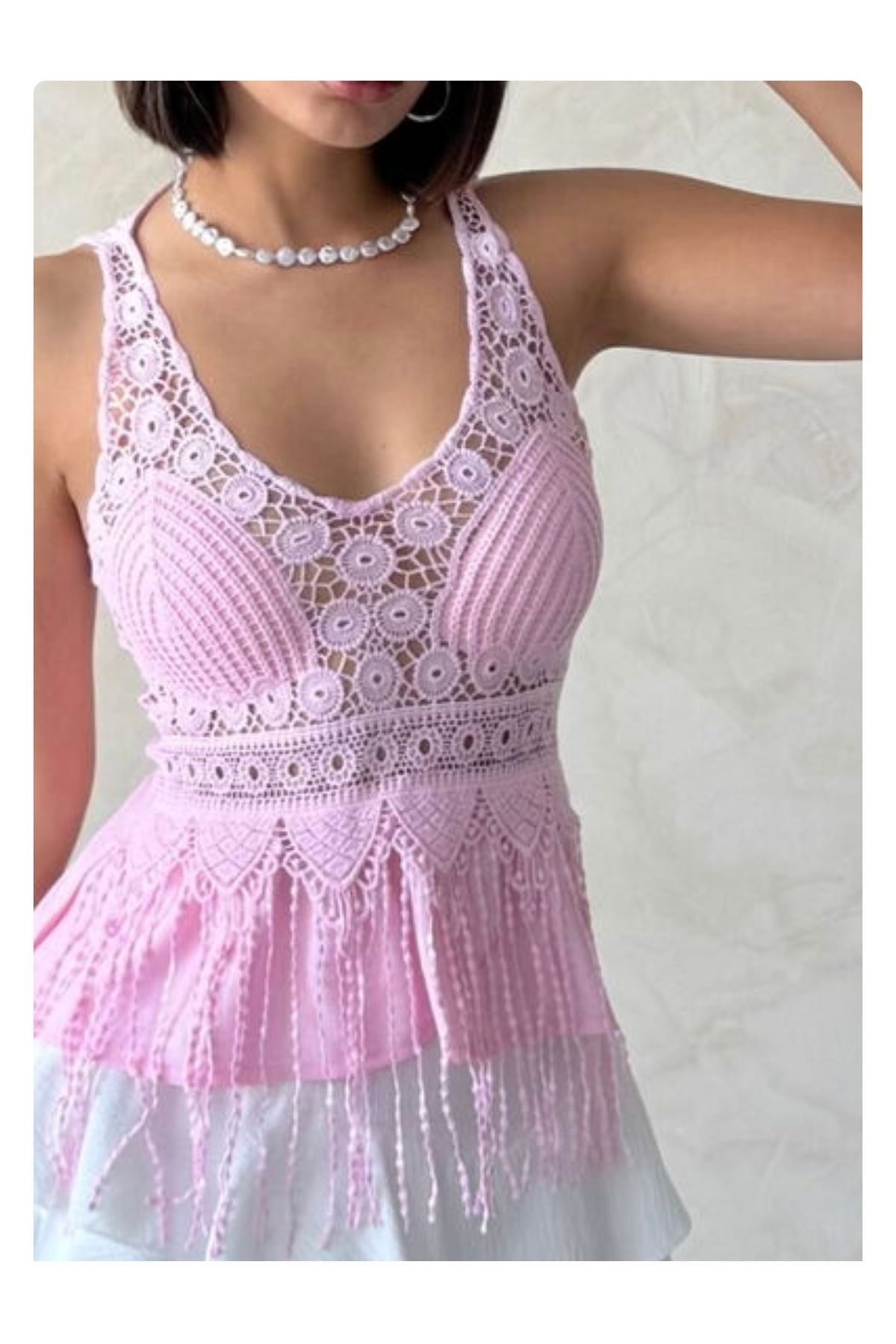 LUX BY Dantel detaylı Güpur PEMBE Bluz