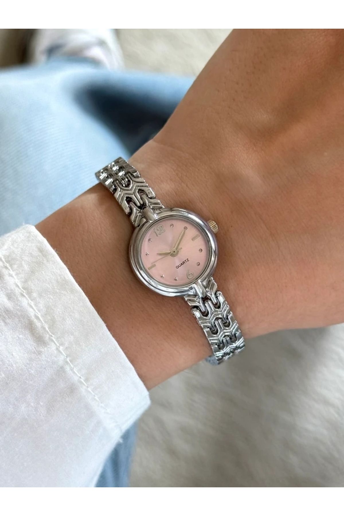 RoseandRoses Pret Vintage Model Özel Tasarım Kadın Kol Saati Gümüş (Pembe Kadran)