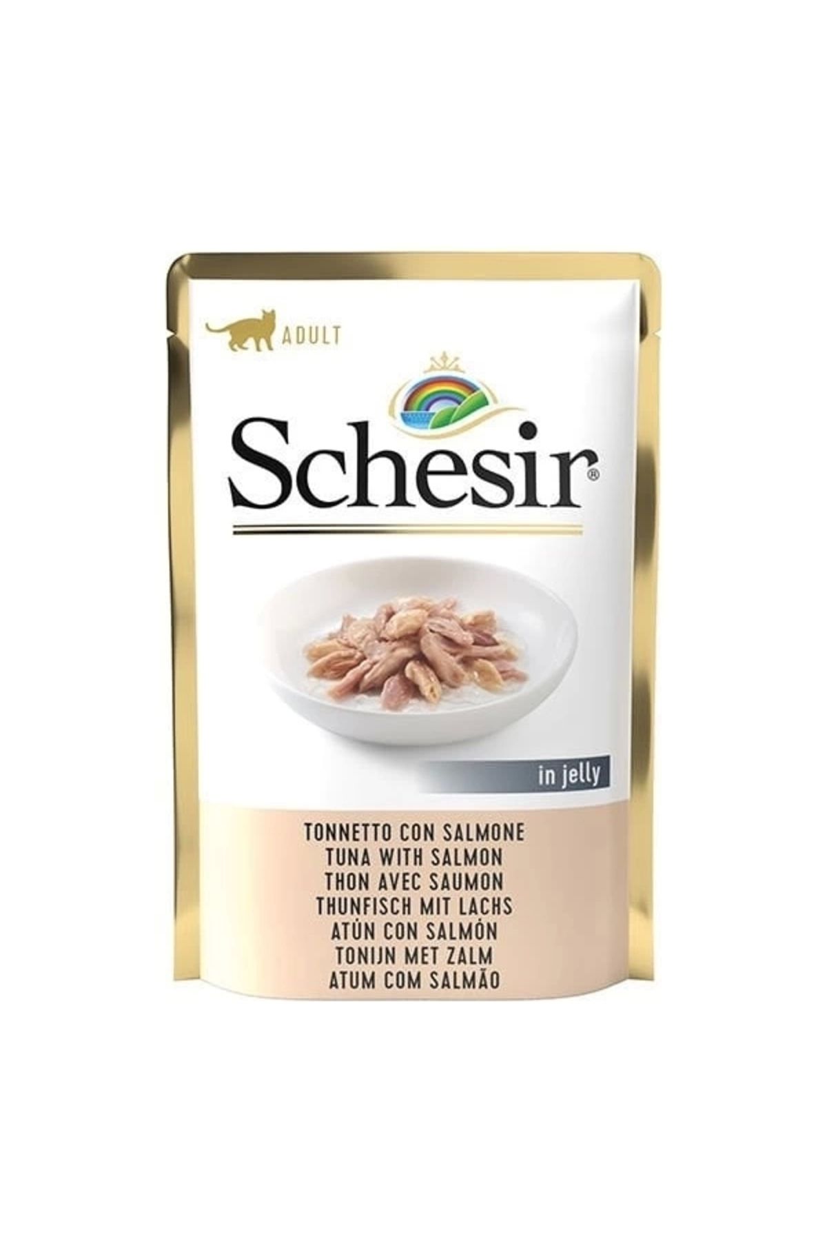 YNT İthalat Schesir Jöleli Ton Balık ve Somonlu Yetişkin Konserve Kedi Maması 85 Gr