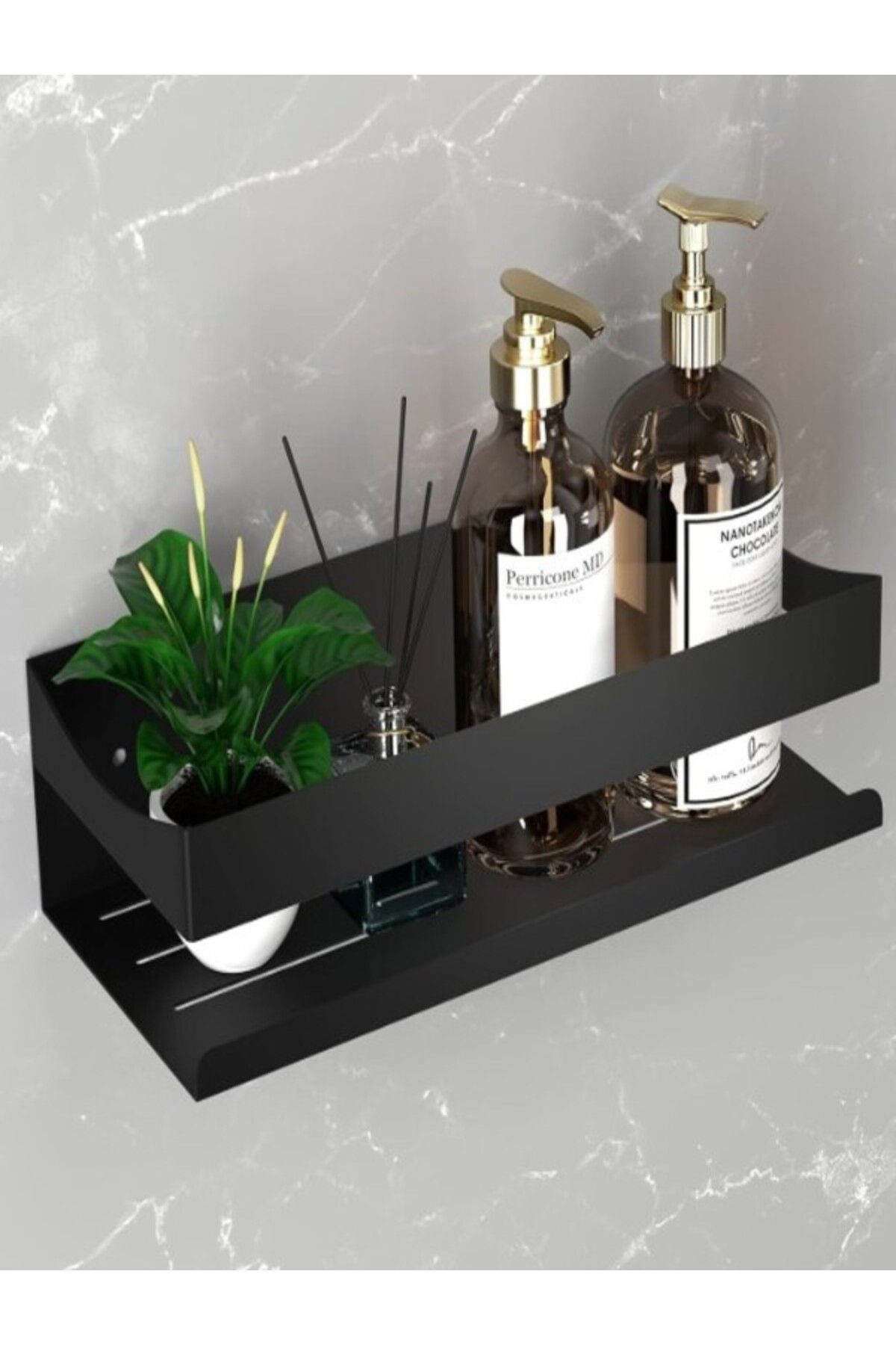 TechnoLoby Banyo Rafı Duş Organizatörü Şampuan Tutacağı 1.5 mm METAL SİYAH (Siyah Vida-Dübel Seti DAHİL)