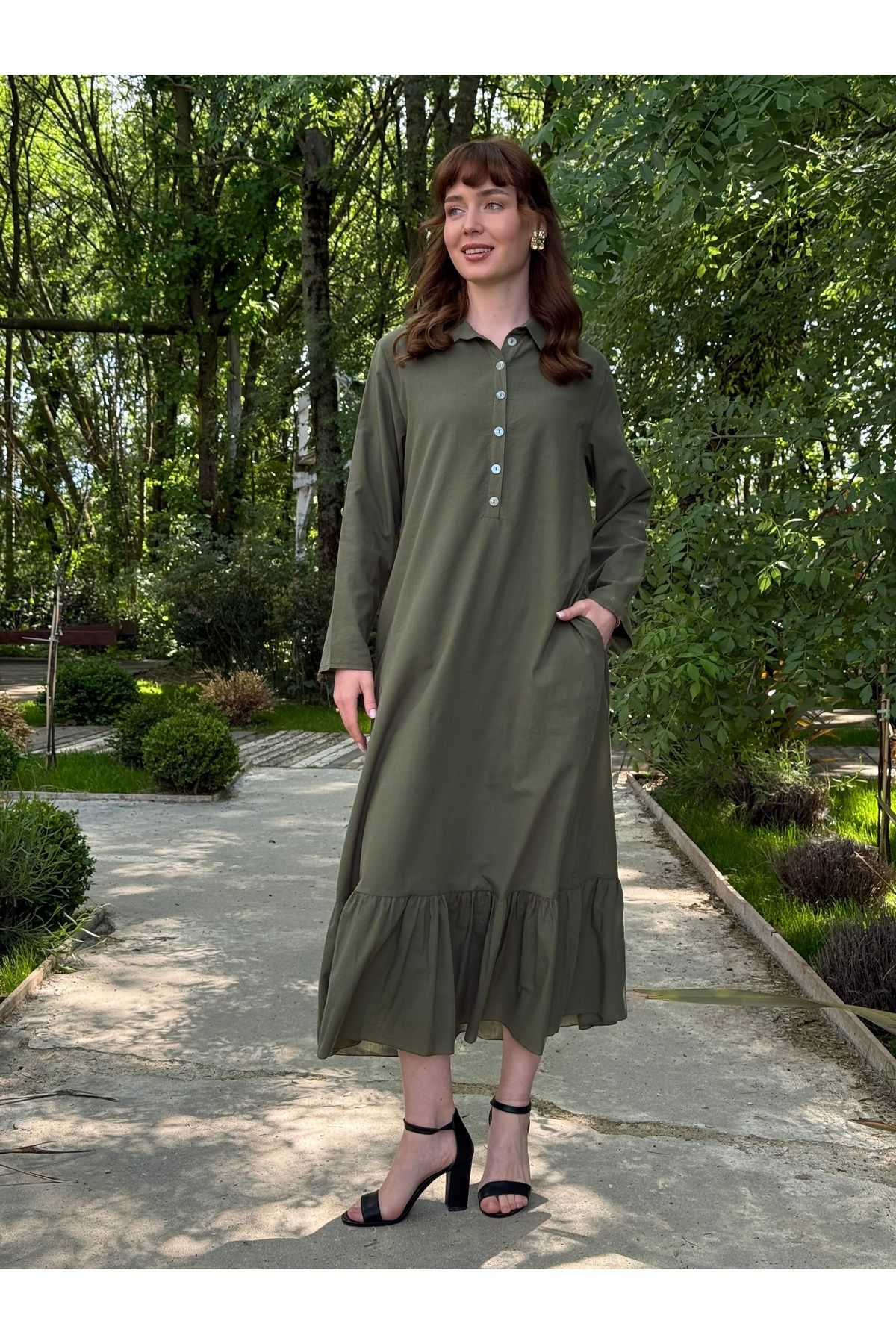 Butik Esra Kandemir YAZLIK PAMUK KUMAŞ ASTARLI TESETTÜR ELBİSE