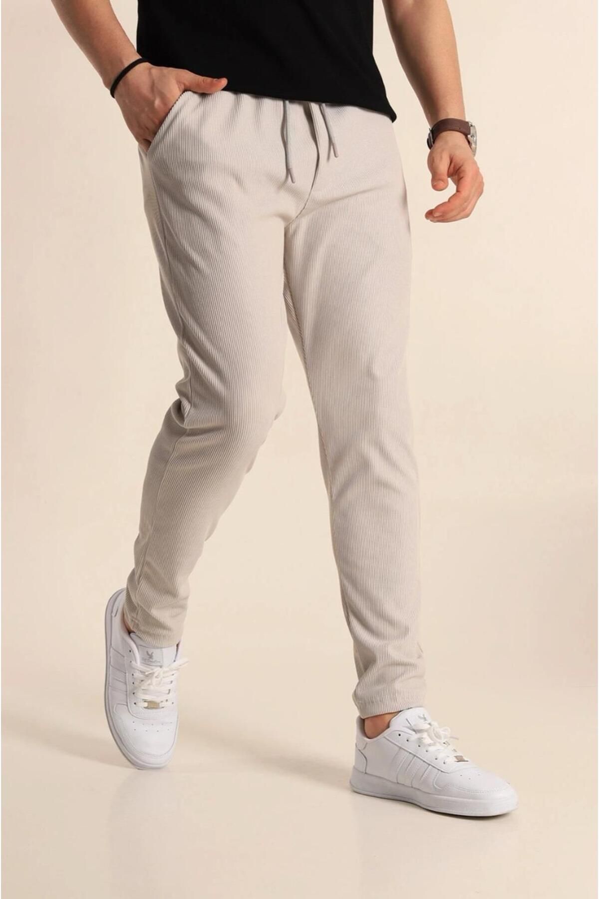 ribana Slim Fit Fitilli Doku Bel Bağlamalı Mevsimlik Erkek Jogger Pantolon -j320