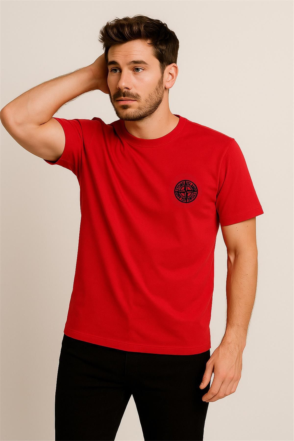 STONE ISLAND PAMUK PENYE BİSİKLET YAKA T-SHİRT KIRMIZI