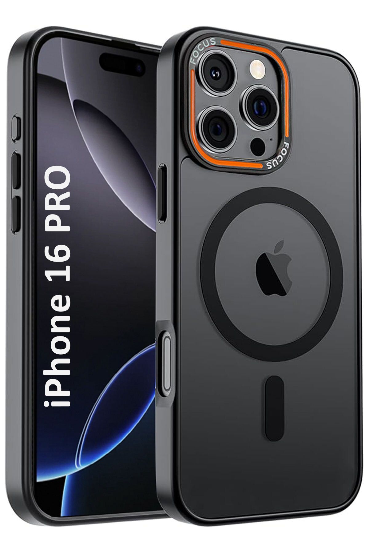 CEPSTOK Apple iPhone 16 Pro Siyah Kılıf Magsafe Wireless Şarj Özellikli Mat Silikon Kapak