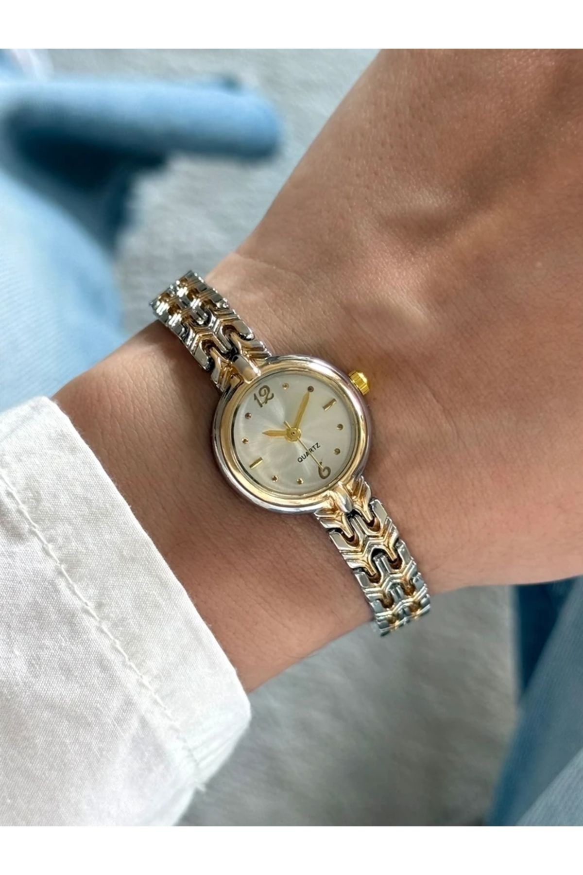 RoseandRoses Pret Vintage Model Özel Tasarım Kadın Kol Saati Gold-Gümüş (Beyaz Kadran)