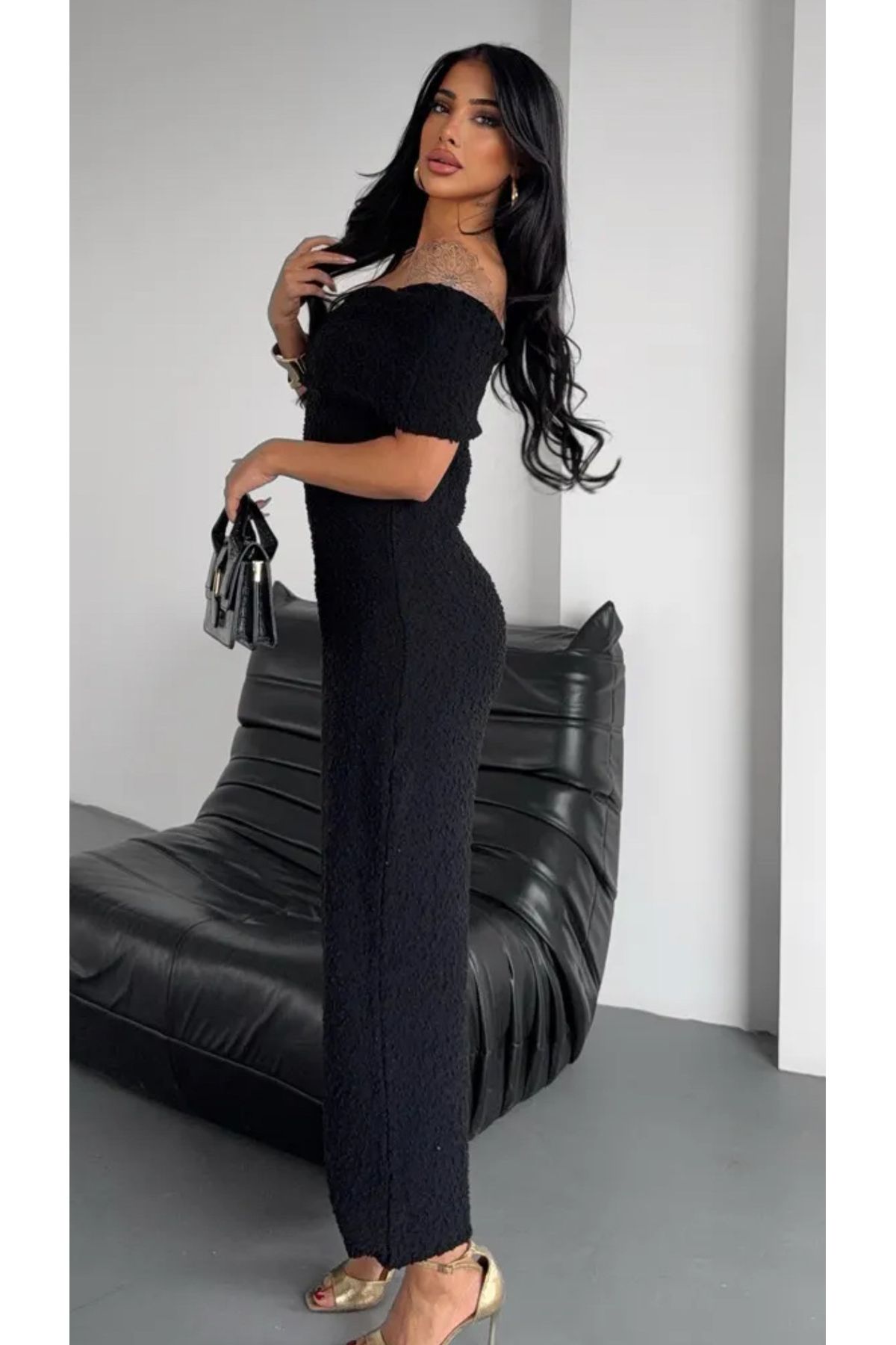 Noi Belis Carmen Yaka Maxi Boy Dokulu İnce Yazlık Elbise SS25EL0011