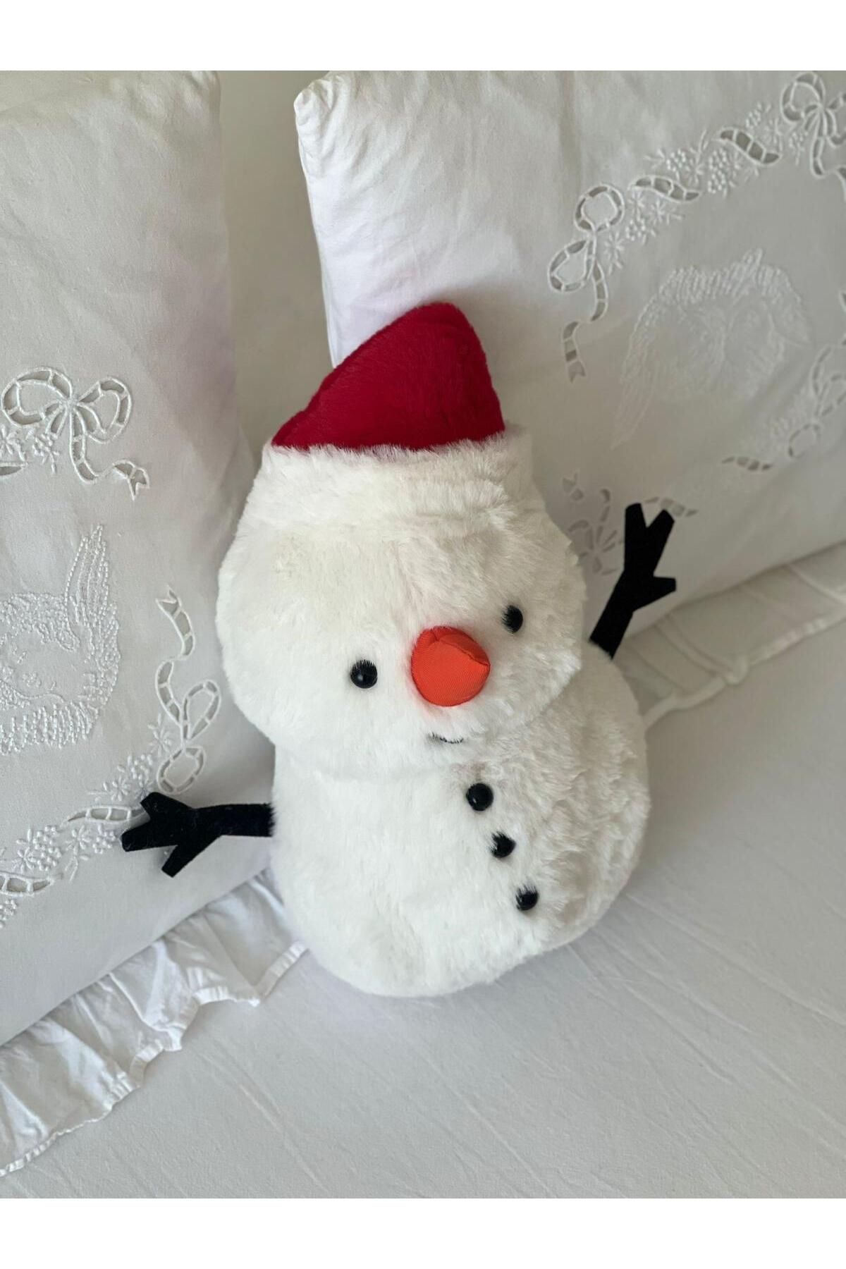 MR.Frenks Çocuk Sevimli Yılbaşı Konsept Kardan Adam Oyun&Uyku Arkadaşı Peluş Yastık Beyaz 35 cm
