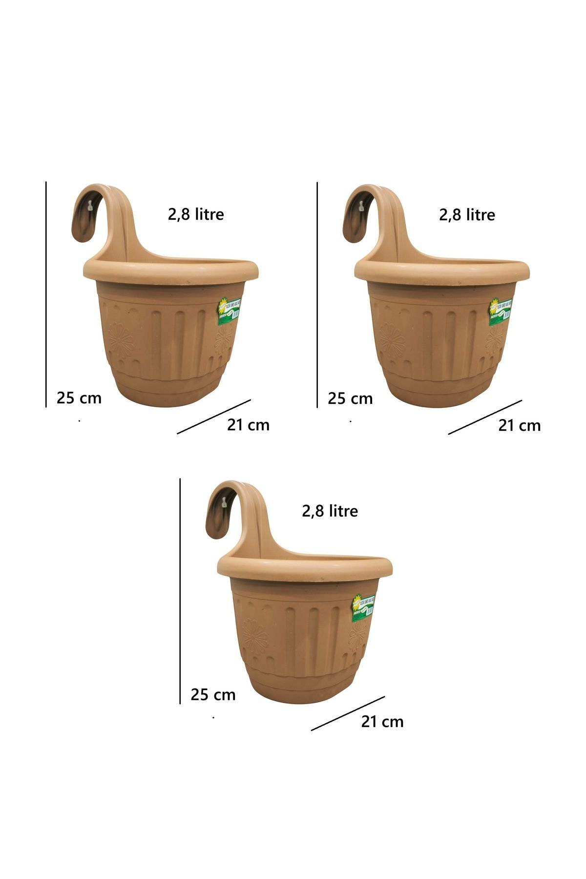 demethome 2,8 litre Kendinden Askılı Balkon Saksısı Plastik Kelepçeli Sağlam saksı
