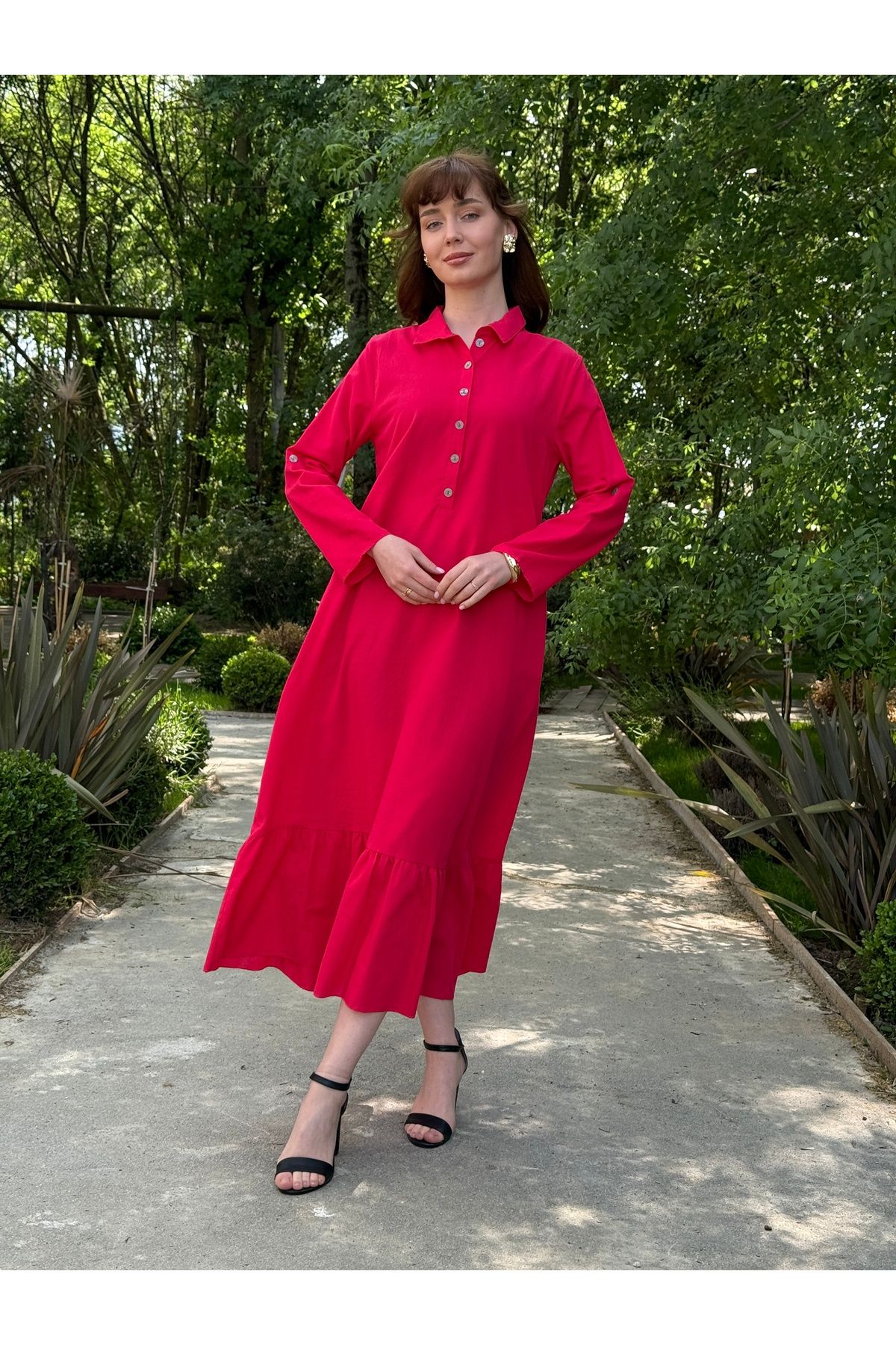 Butik Esra Kandemir YAZLIK PAMUK KUMAŞ ASTARLI TESETTÜR ELBİSE