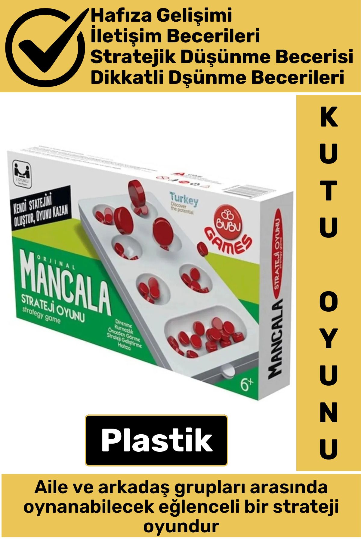 Wintoup Görsel Algı Hafıza Analitik Düşünme Stratejik Beceri Gelişimi Geleneksel TÜRK Oyunu Plastik MANGALA