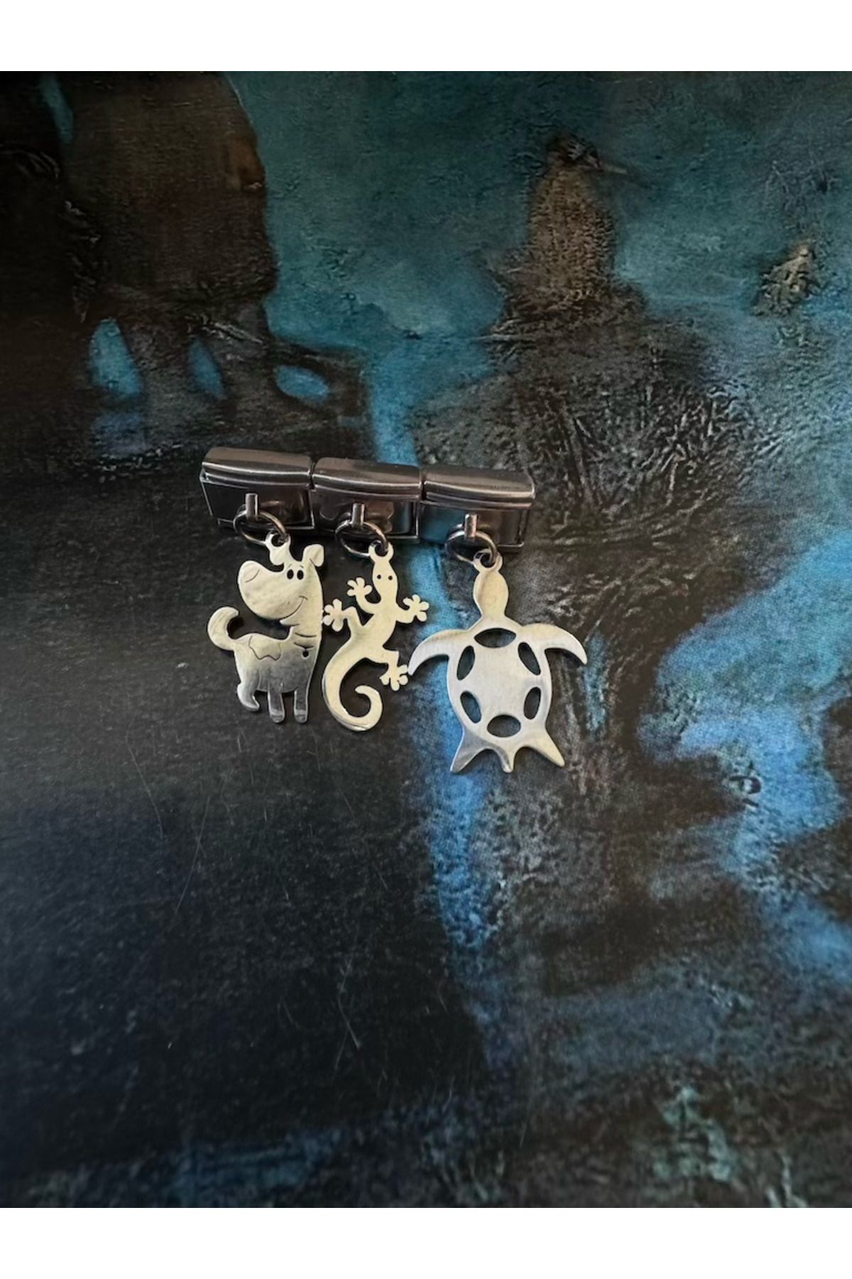LAİKA 3'LÜ Çelik İtalyan Bileklik Charm Köpek-Kertenkele-Kaplumbağa Kararmaz