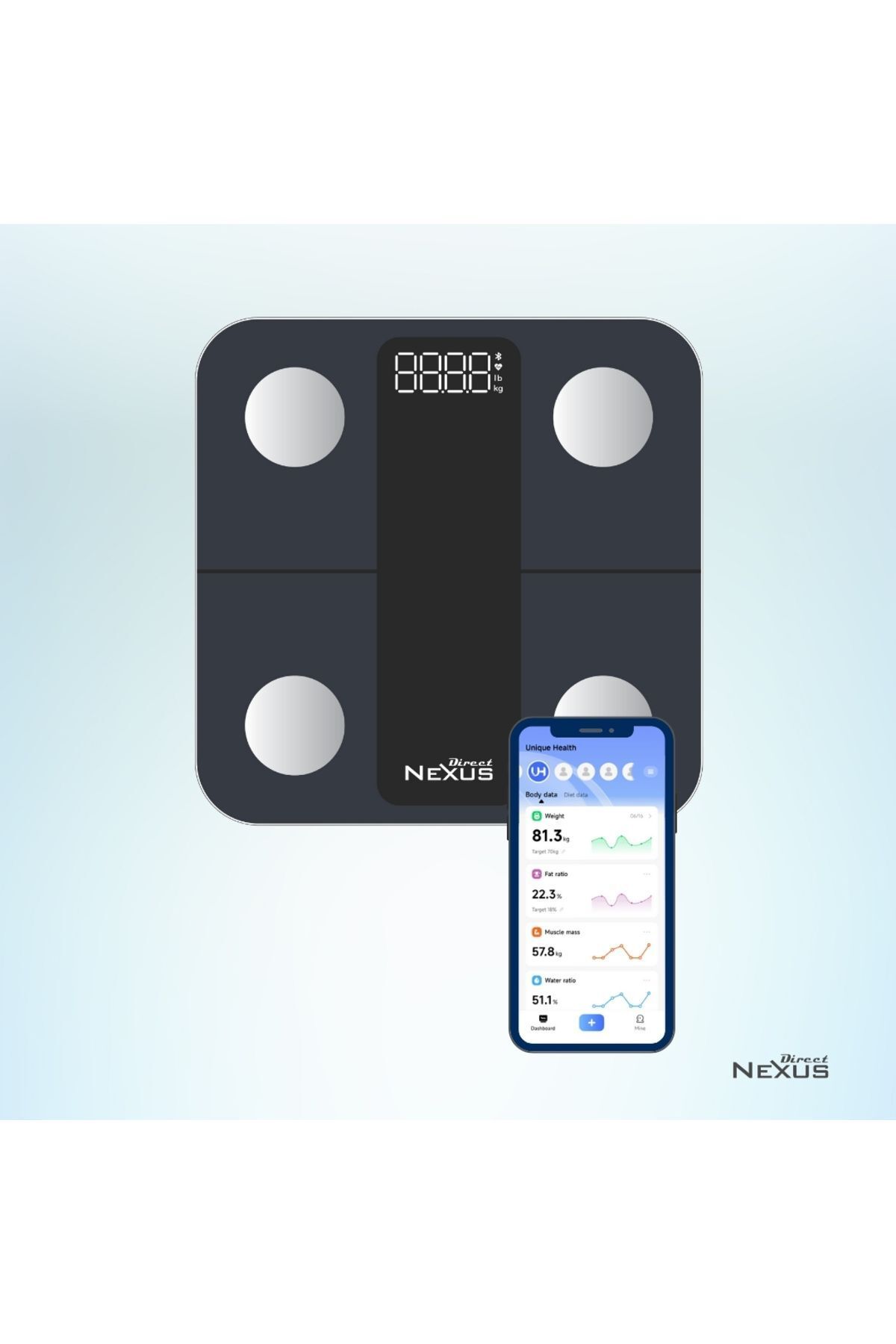 teknotrust Vücut Kitle Indeksi Ölçüm Baskülü Dijital Lcd Ekranlı Akıllı Telefon Bağlantılı Ve Hassas Ölçüm