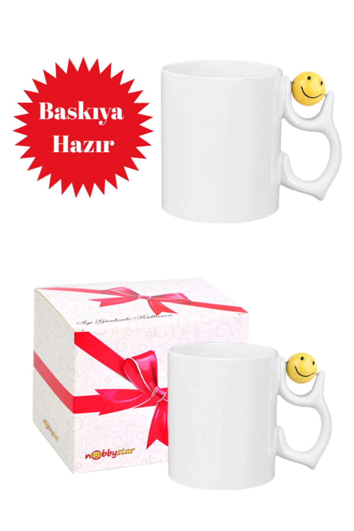 Güzel Paket Süblimasyon Emoji Porselen Beyaz Kupa Bardak - Kutulu 7 Adet Baskısız