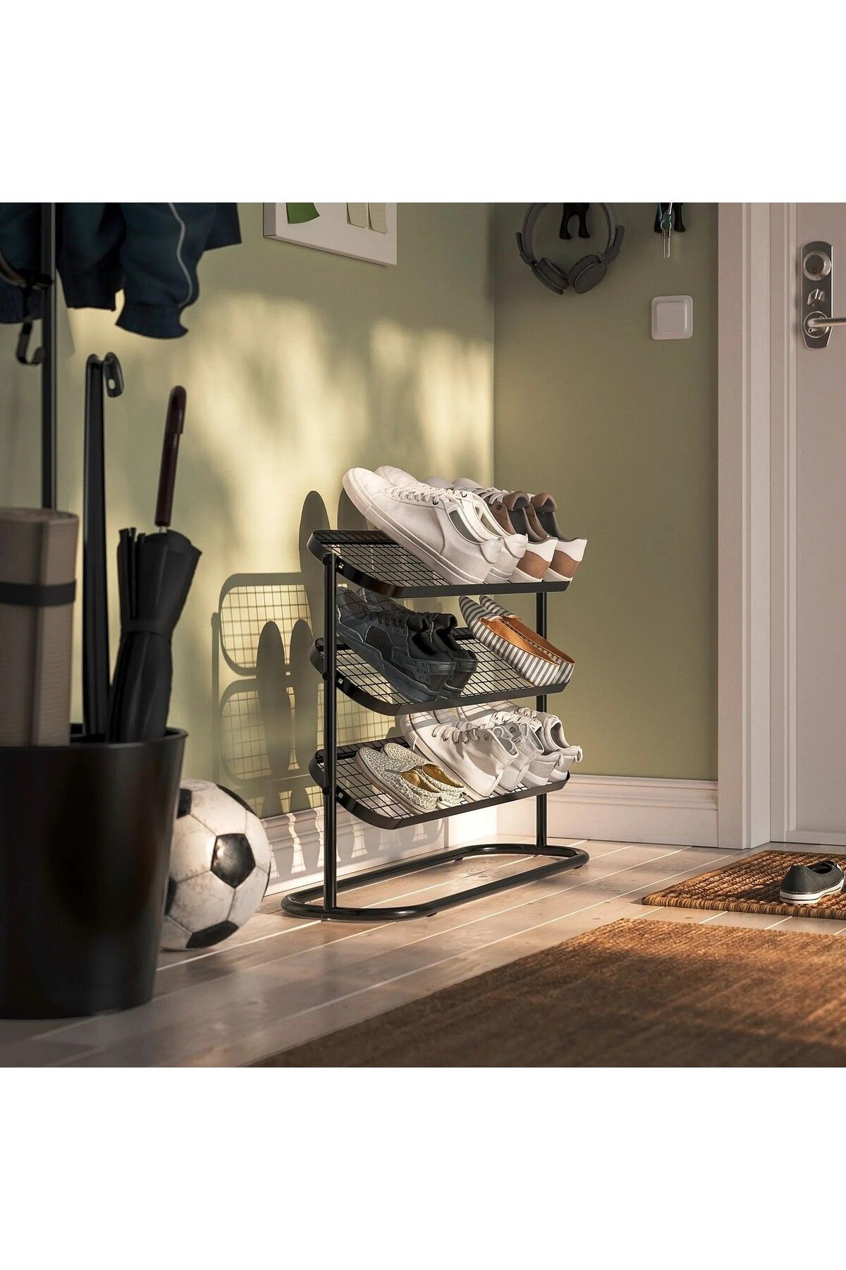 IKEA Kaliteli 3 Katlı Metal Ayakkabılık 76x24x59 Cm İkea Metal Antre Ayakkabılığı Siyah
