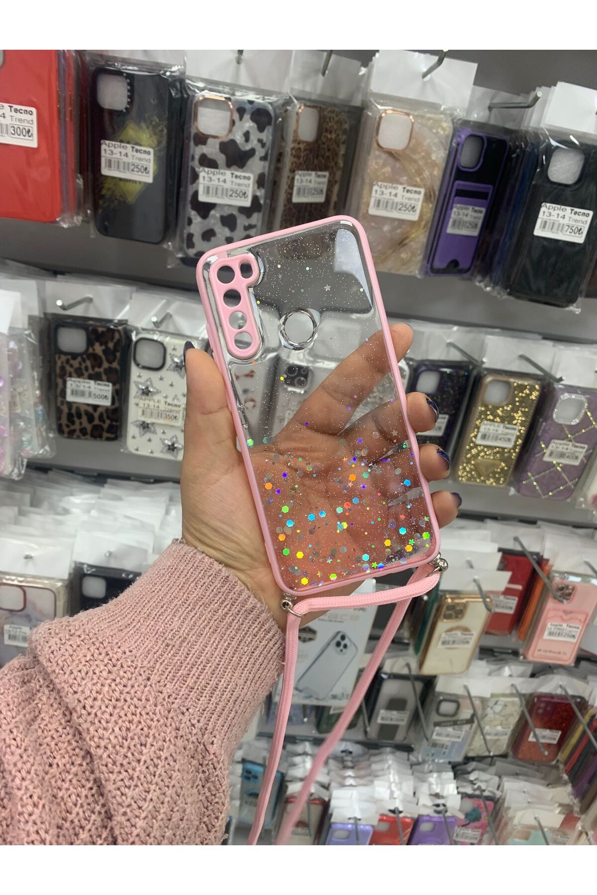 TECNOTREND Redmi Note 8 simli şeffaf ipli sert silikon kılıf