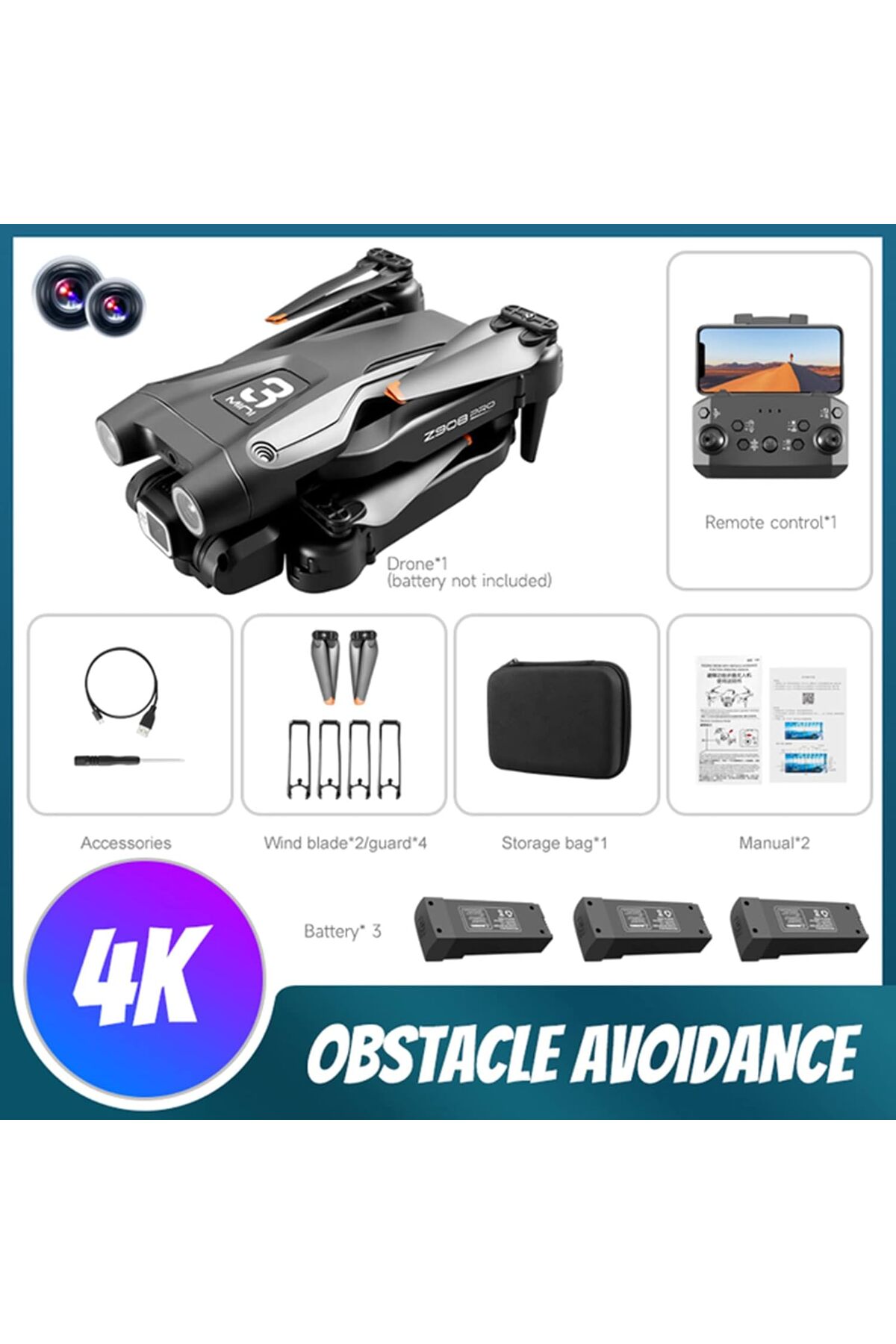 GÜMRÜK BEY Z908 Pro Drone Quadrotor RC Fırçasız Motor Profesyonel