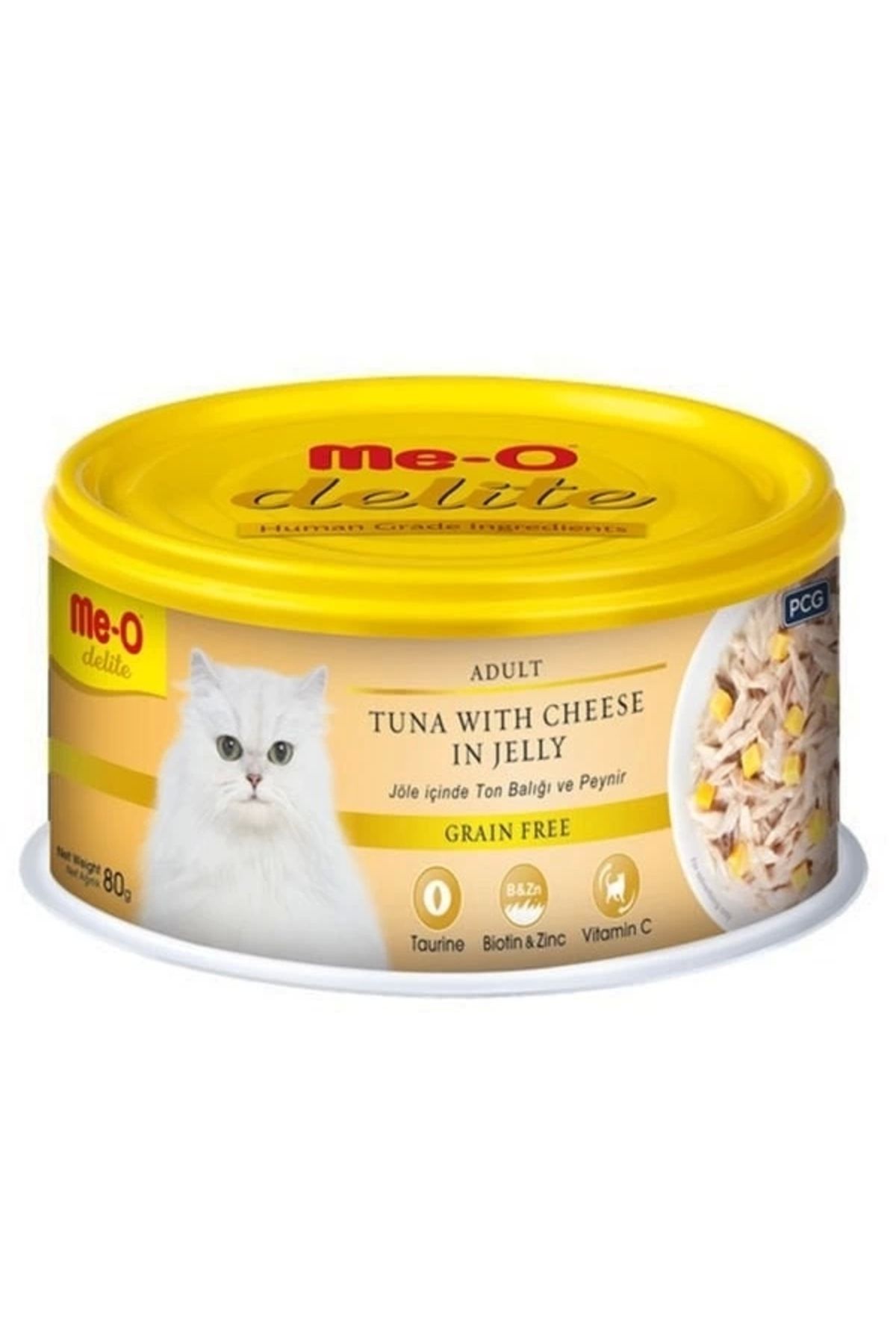YNT İthalat Meo Delite Tahılsız Jöleli Ton Balıklı ve Peynirli Yetişkin Konserve Kedi Maması 80 Gr