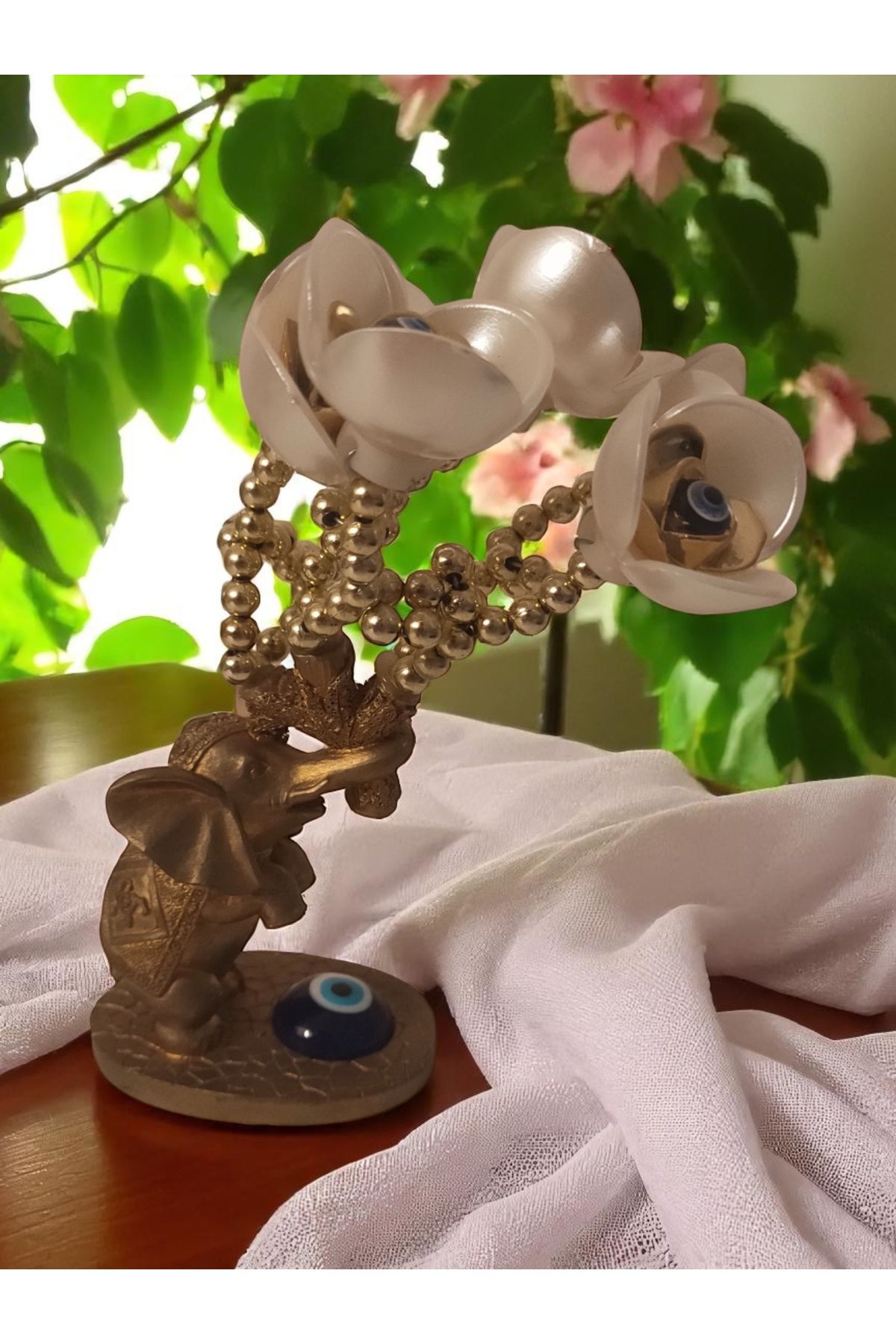Land of Souvenir Cam Nazar Boncuklu Çiçekleri Elle Bükülüp Ayarlanabilen Ağaç Dekoratif Obje Biblo Hediyelik Süs