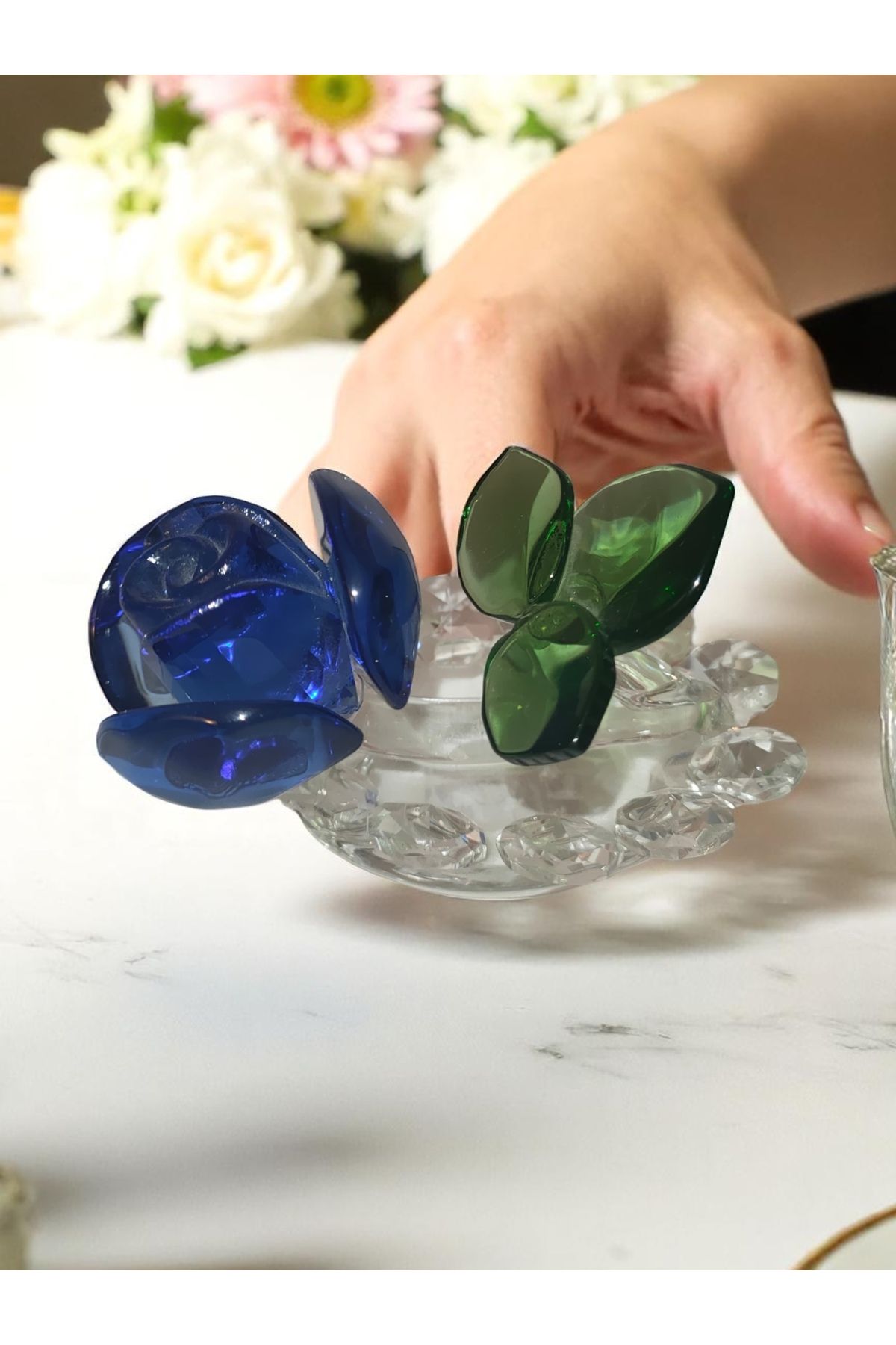 Land of Souvenir Kristal Çiçek Dekoratif Obje Biblo Ev Süsü
