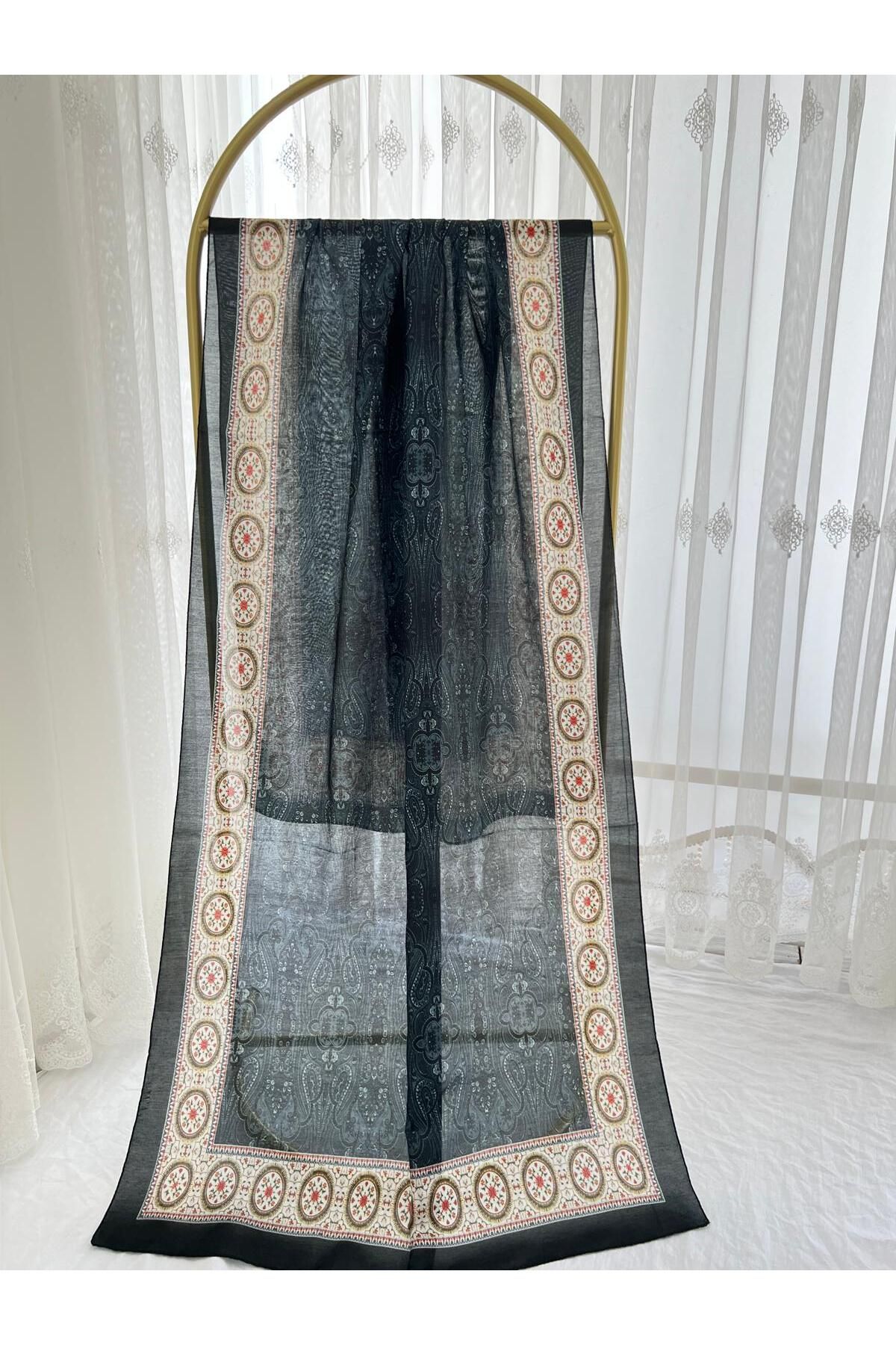 Shawl Passion Retro Desen Pamuk Şal Lacivert
