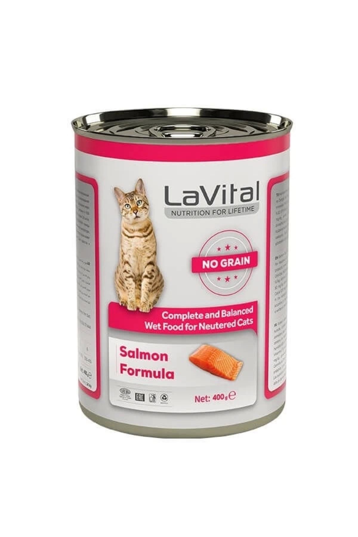 YNT İthalat Lavital Sterilised Tahılsız Somonlu Kısır Konserve Kedi Maması 400 Gr