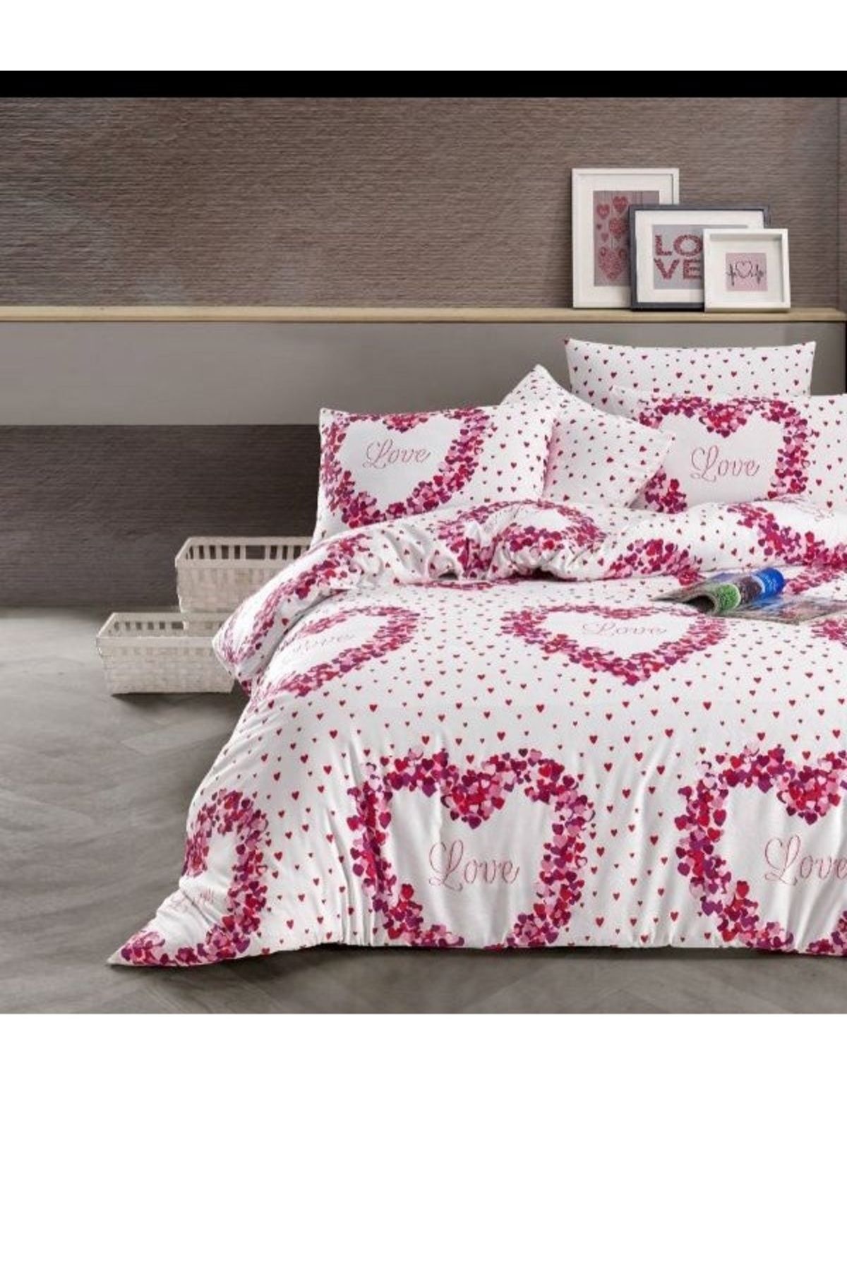 VİLERA HOME KALPLİ LOVE DESEN ÇİFT KİŞİLİ NEVRESİM TAKIMI
