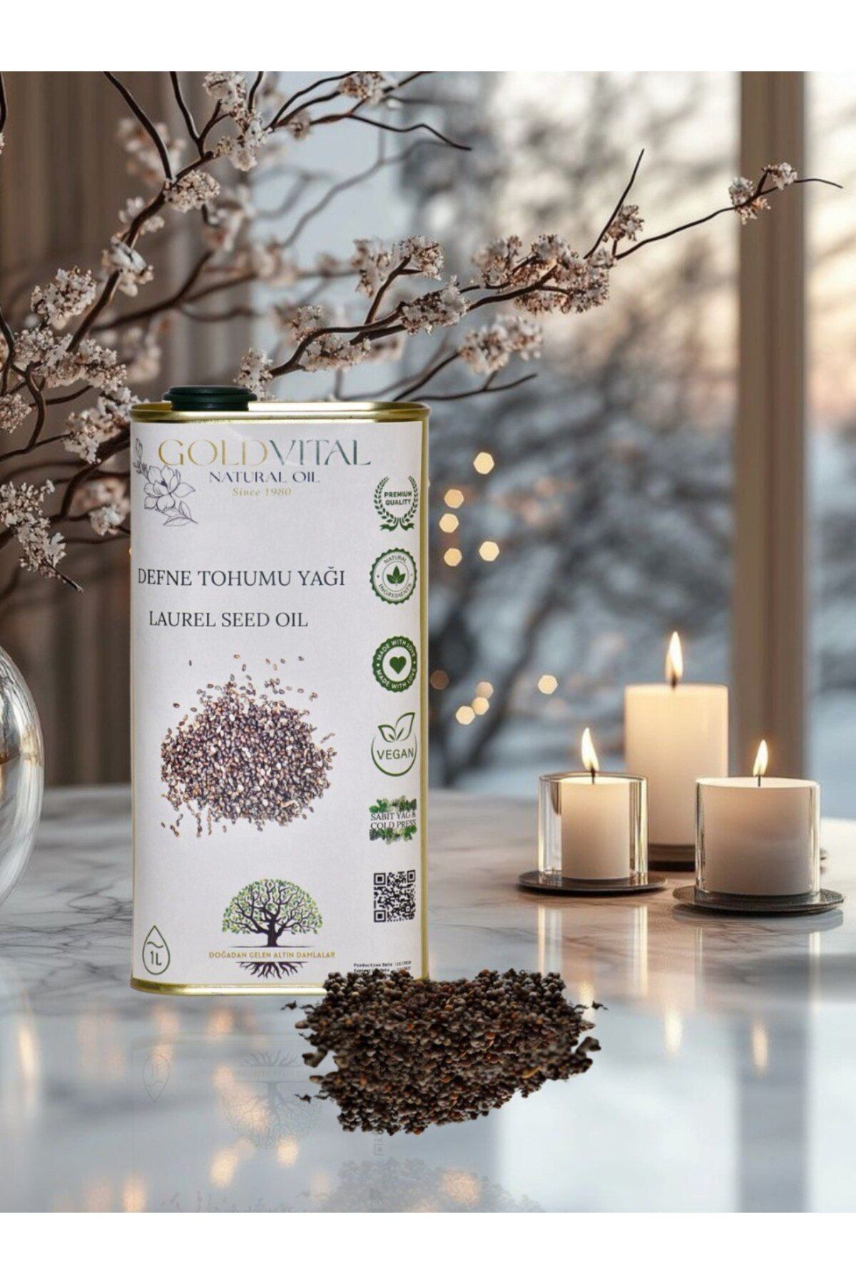 GOLD VİTAL SHOP DEFNE TOHUMU YAĞI 1 LT - SOĞUK PRESS, SAF & DOĞAL ÜRÜN
