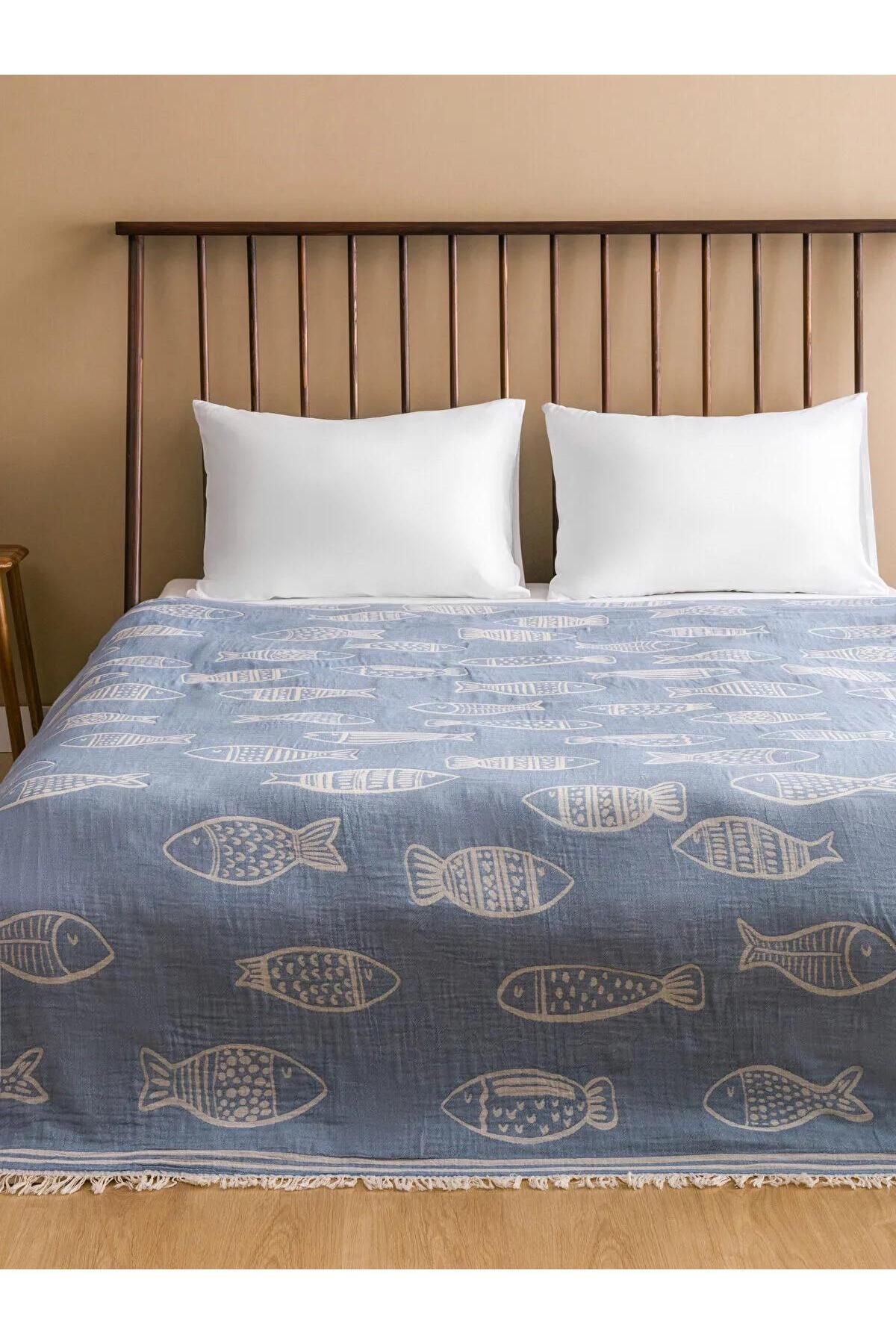 LC Waikiki LCW HOME Balık Baskılı Çift Kişilik Yatak Örtüsü 200x220 cm (S5)