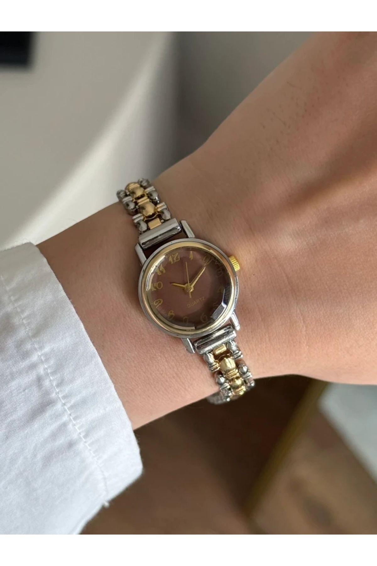 RoseandRoses Ceny Vintage Model Özel Tasarım Kadın Kol Saati Gold-Gümüş (Kahve Kadran)