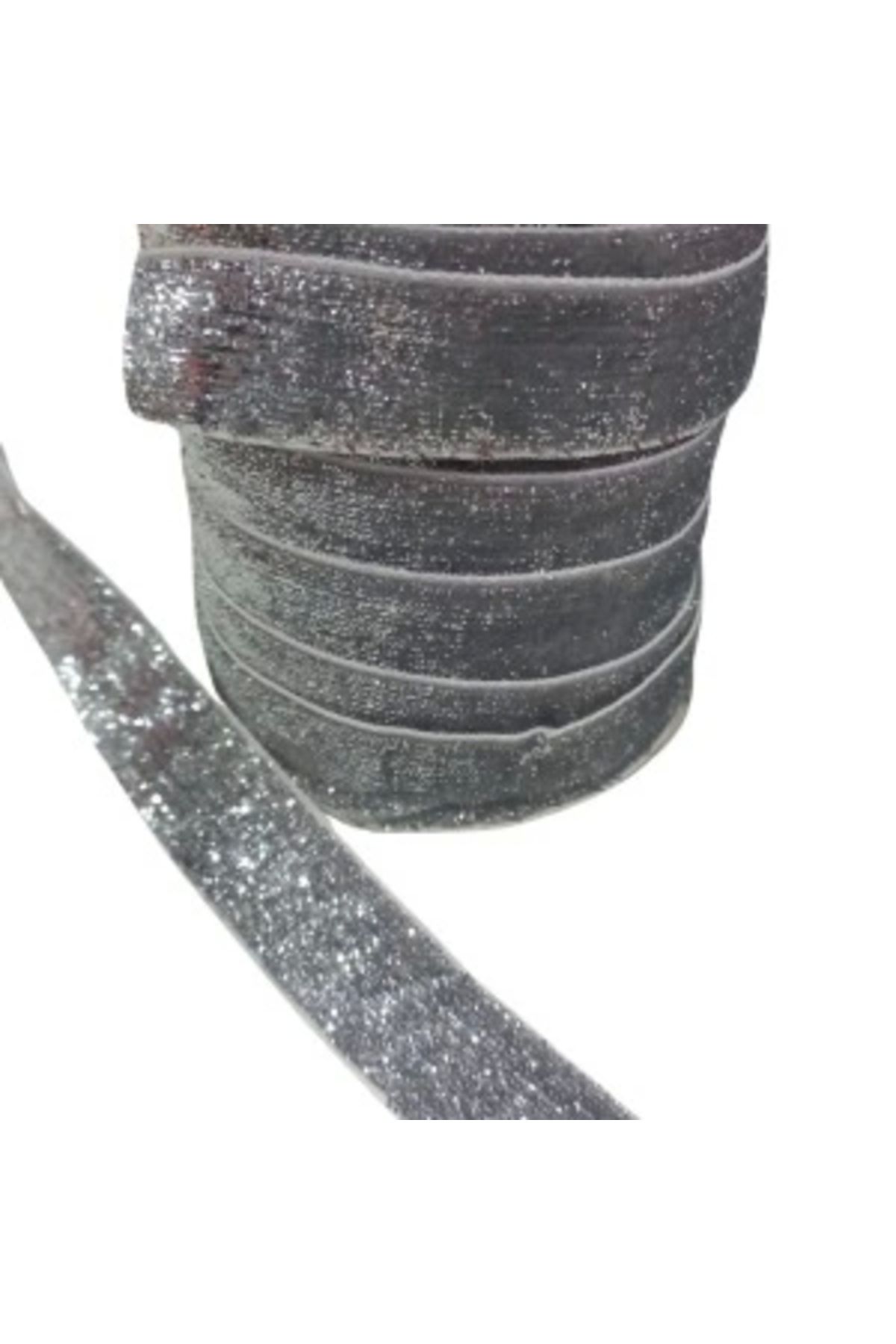 STOREMAX Kadife Kurdele Simli 2 cm Gümüş 2 Metre