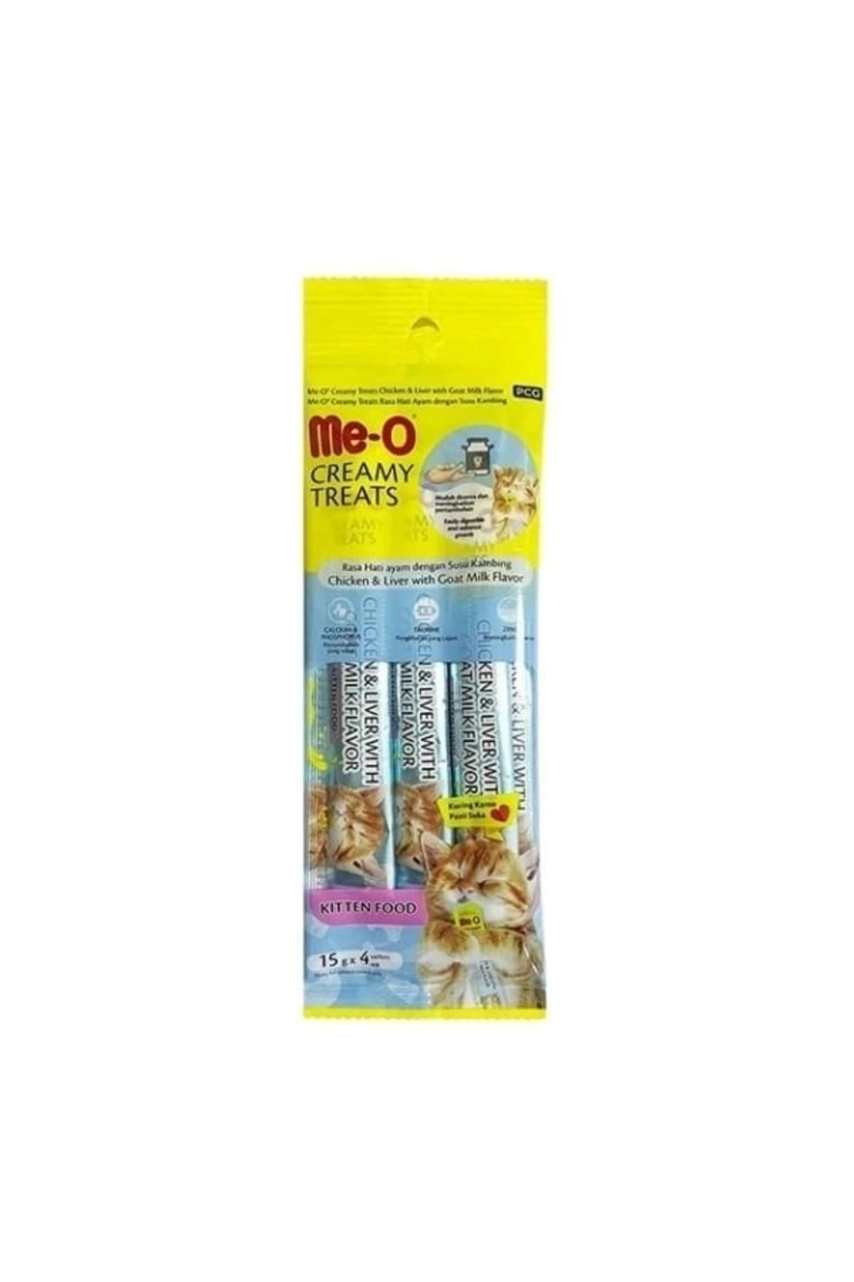 YNT İthalat Me-O Creamy Tavuklu Ciğerli ve Keçi Sütlü Sıvı Yavru Kedi Ödül Maması 4x15 Gr