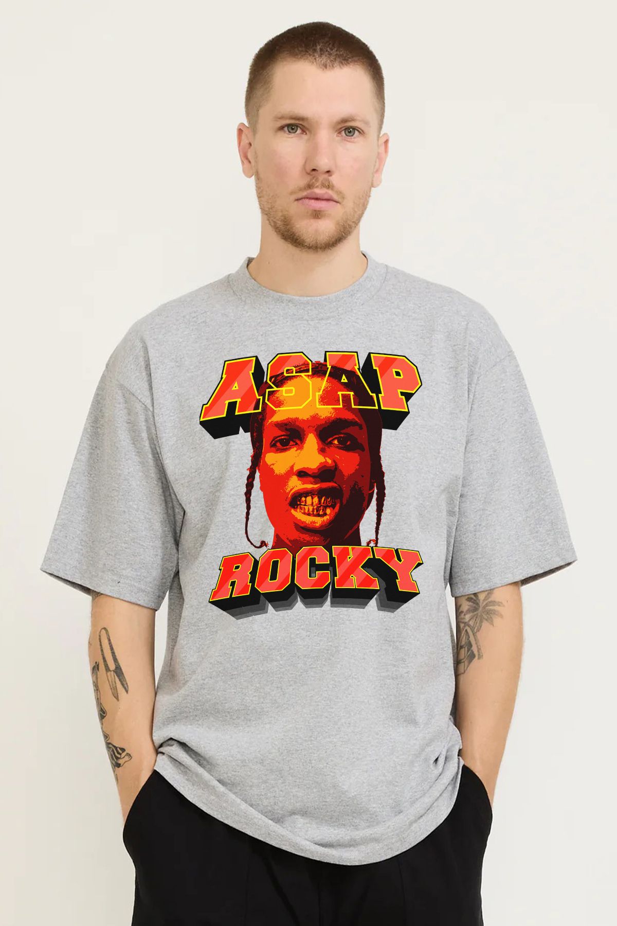 MODA Asap Rocky Baskılı Oversize Kalıp Grimelanj Bol Geniş Kesim Erkek Tişört