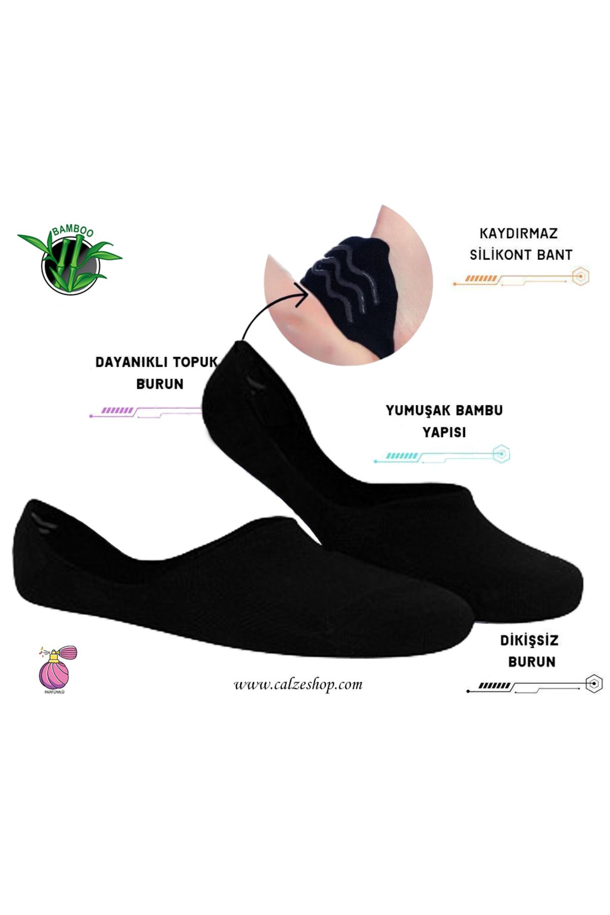 AKSU ÇORAP Unisex Siyah Slikonlu Görünmez Çorap