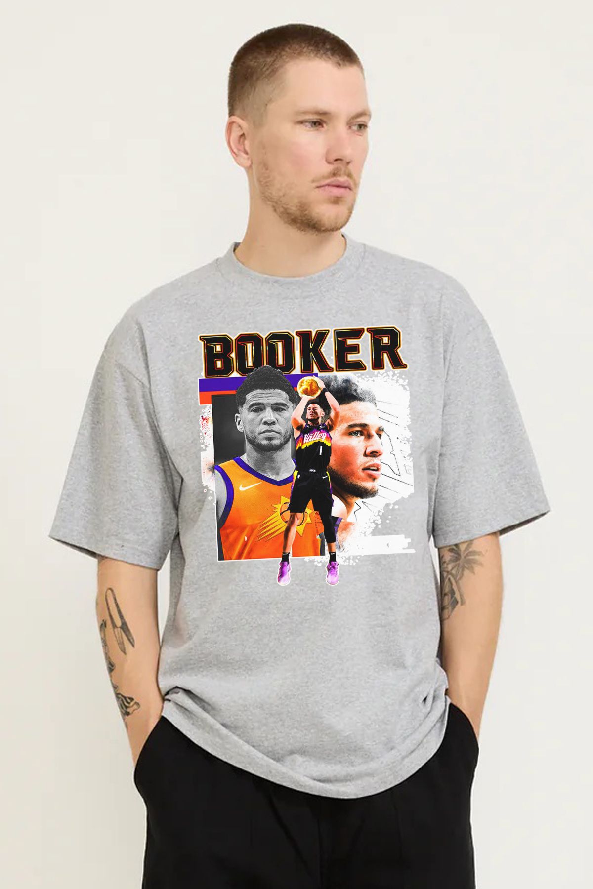 MODA Devin Booker Baskılı Oversize Kalıp Grimelanj Bol Geniş Kesim Erkek Tişört