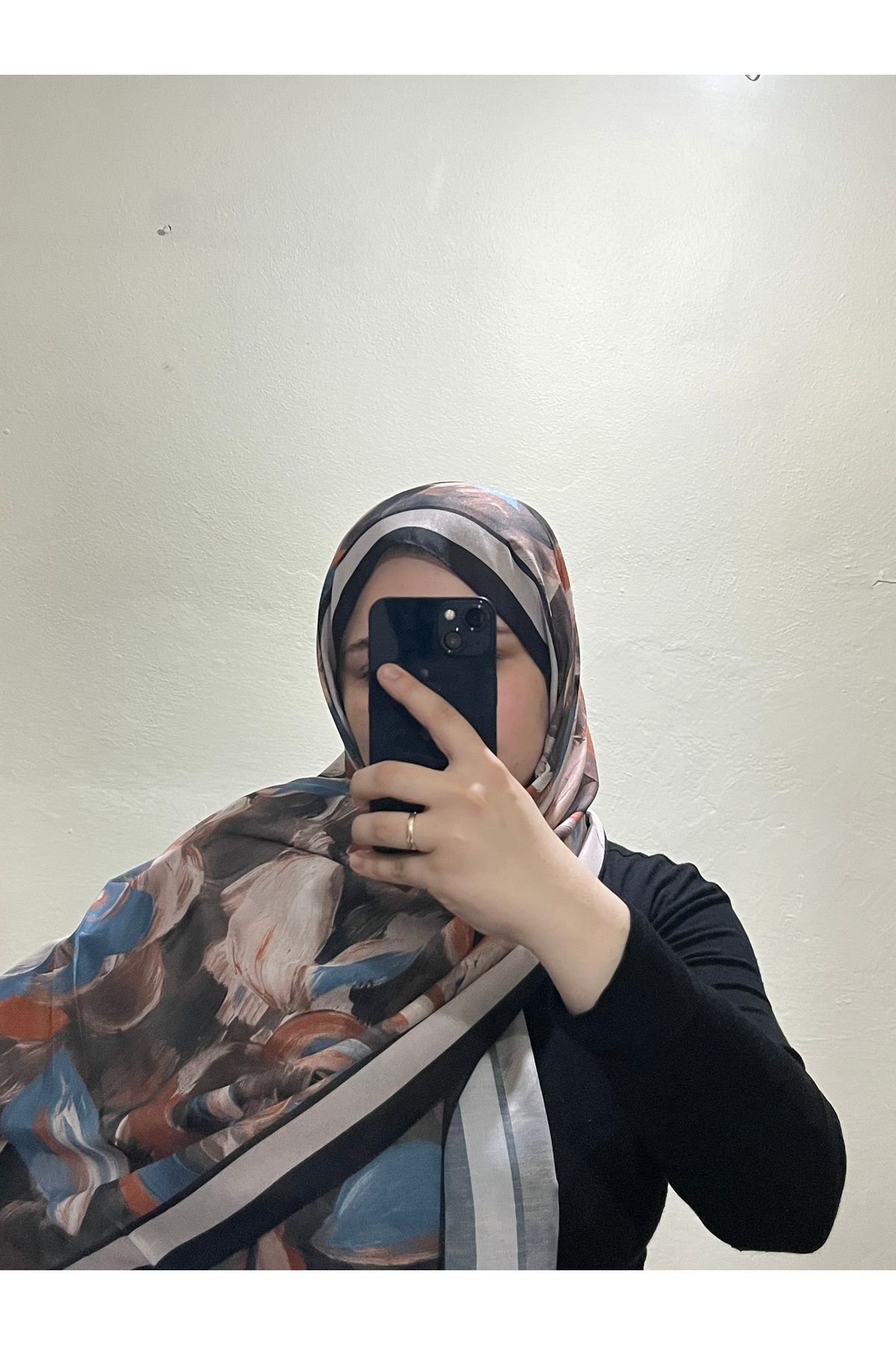 BOUTİCON Kokulu Siyah-Mavi-Turuncu Çiçek Desenli Soft Pamuklu Şal 75x180