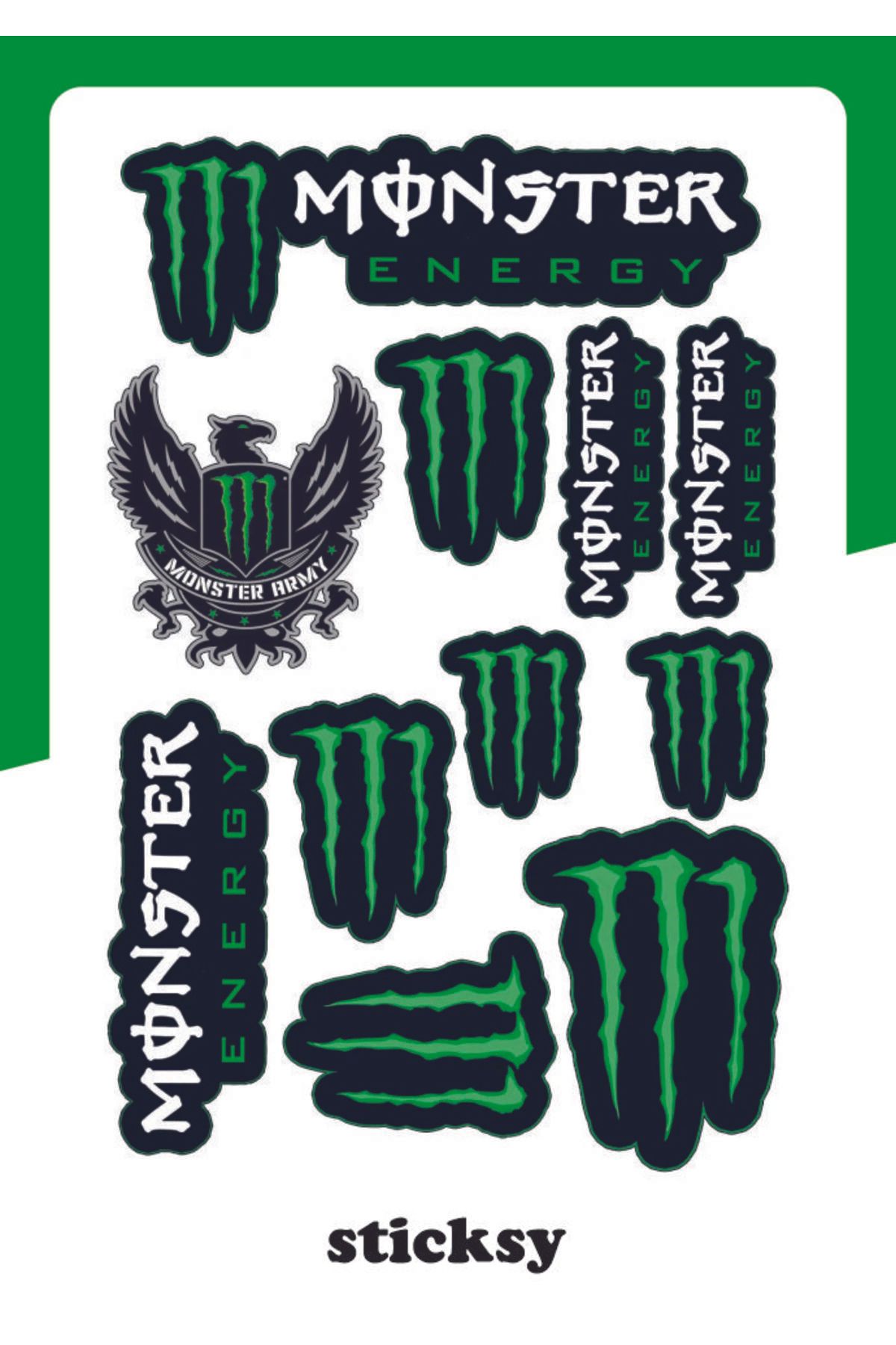 Sticksy Monster Sticker Seti , Motosiklet Kask Grenaj Otomobil Etiket Seti Monster Etiketi YEŞİL