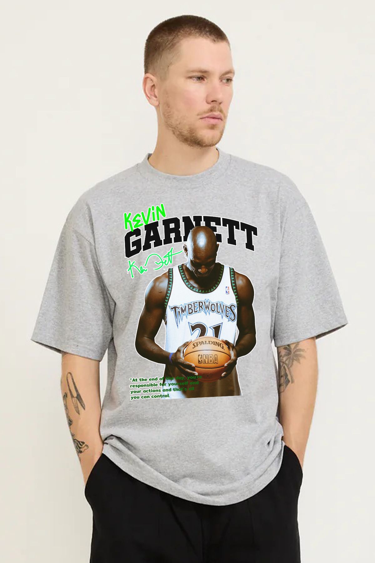 MODA Kevin Garnett Baskılı Oversize Kalıp Grimelanj Bol Geniş Kesim Erkek Tişört