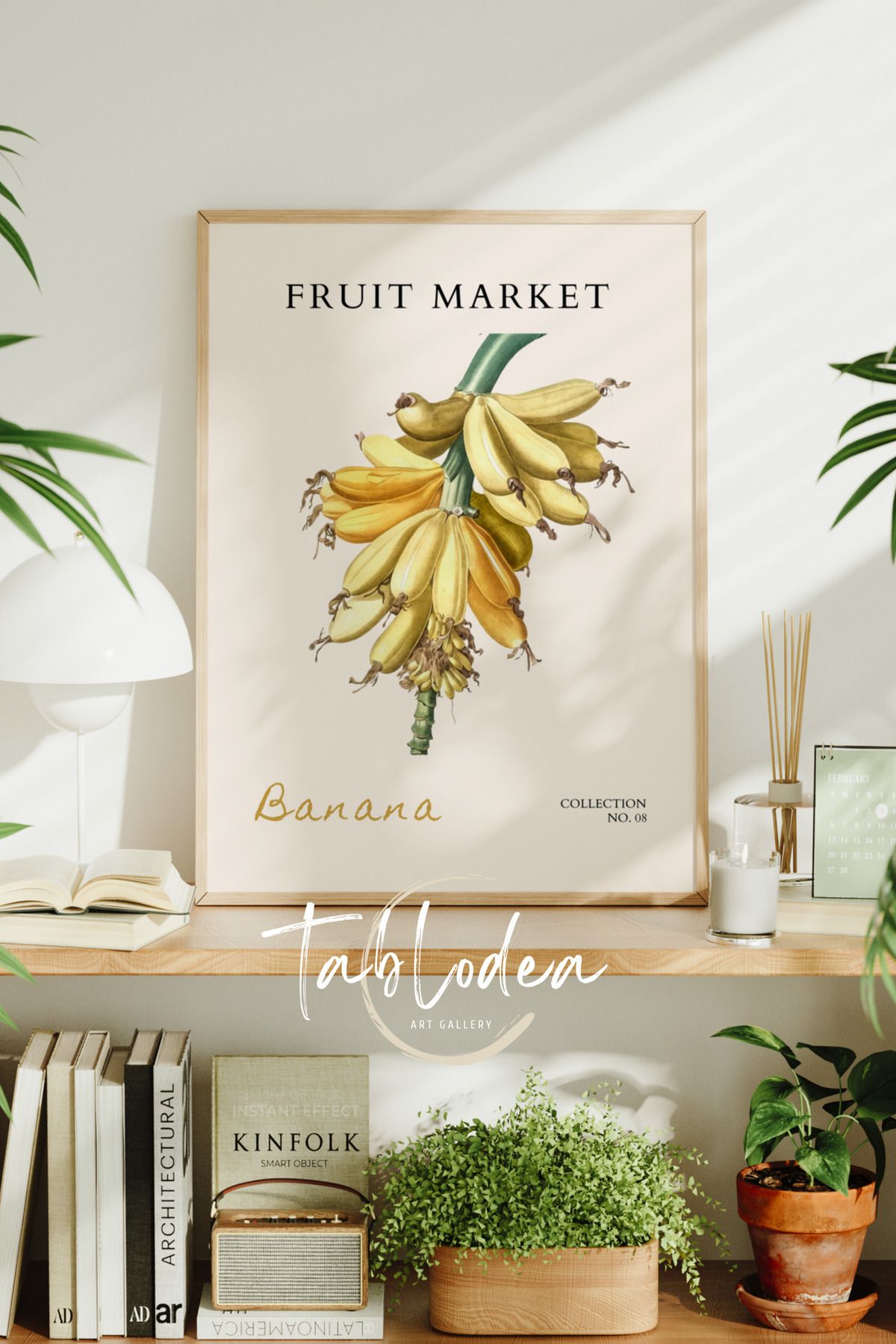 tablodea Muz Temalı Modern Mutfak Dekoru Çerçeveli Poster Tablo, Minimalist Dekoratif Bohem Mutfak Tablosu