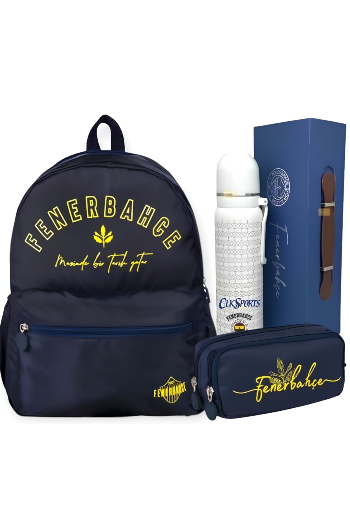 Fenerbahçe Okul-Sırt Çantası , Kalem Çantası - Lisanslı Bardaklı Kapak Çelik Termos Premium Set