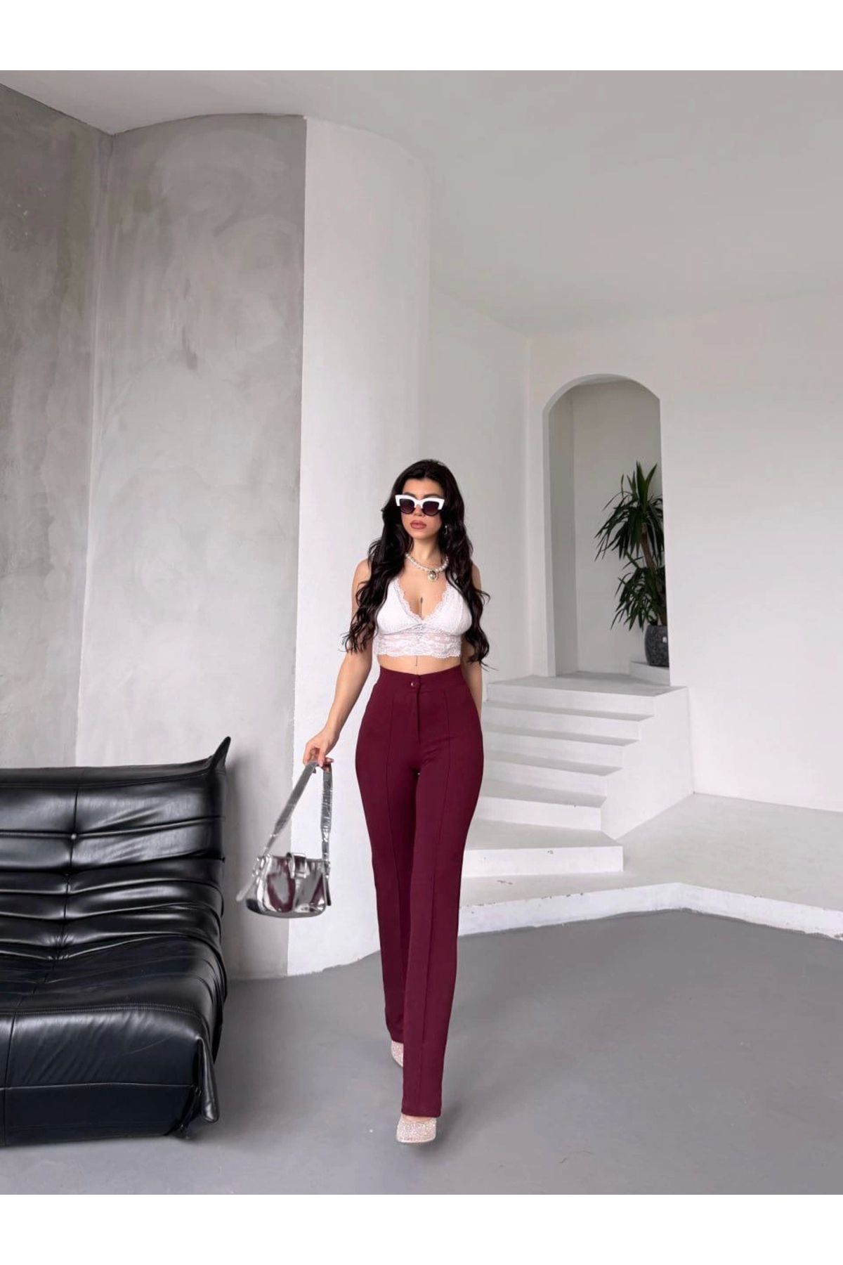 Bee Shop Collection Gurbet Yılmaz Crep Kumaş Çimalı Full Likralı Palazzo Pantolon