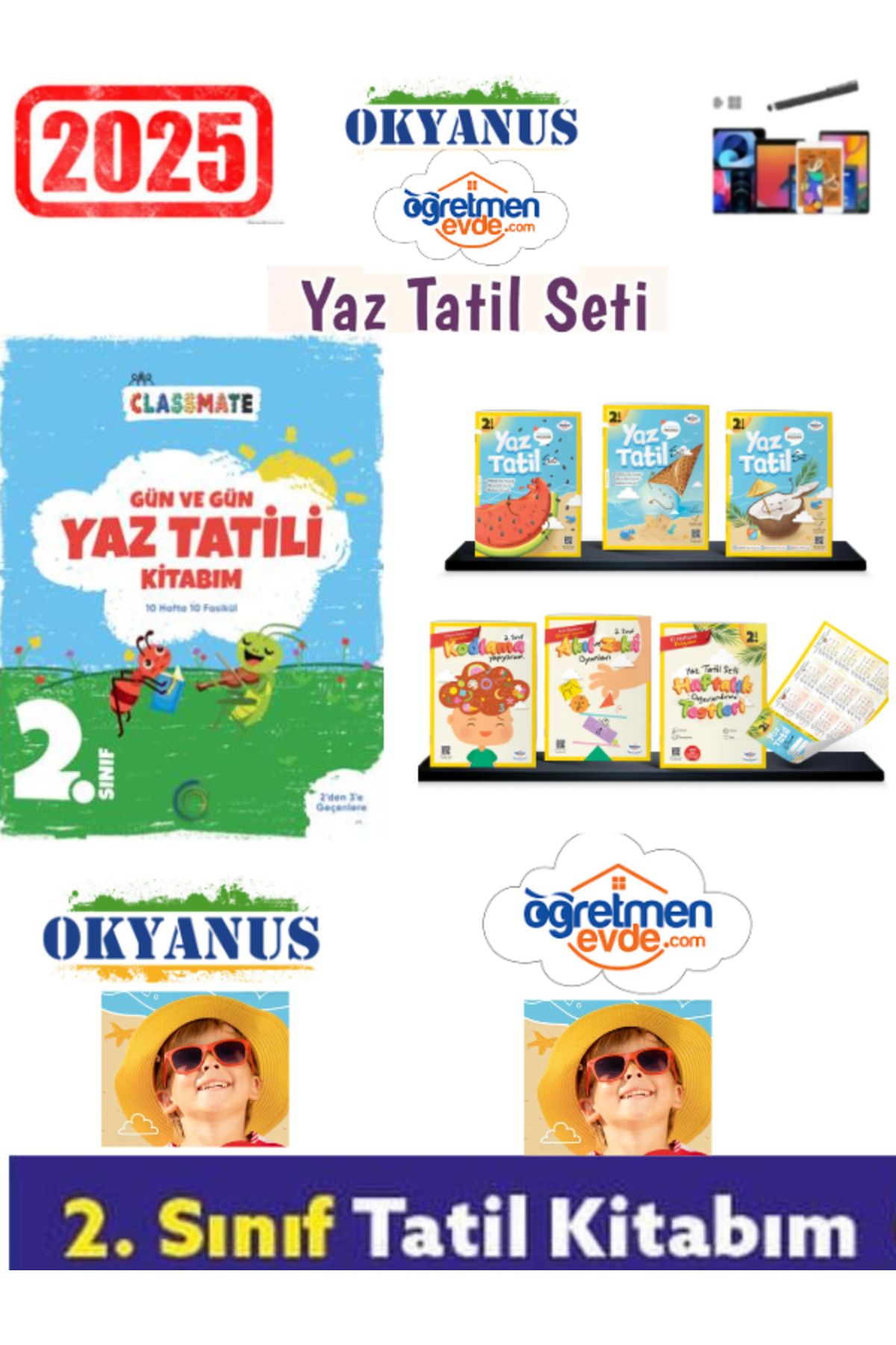 Okyanus Yayıncılık Clasmate 2025 2.Sınıf YazTatil Kitabı+Öğretmen Evde 2.Sınıf 7 FasikülYaz Tatil Kitap Seti+Kalem