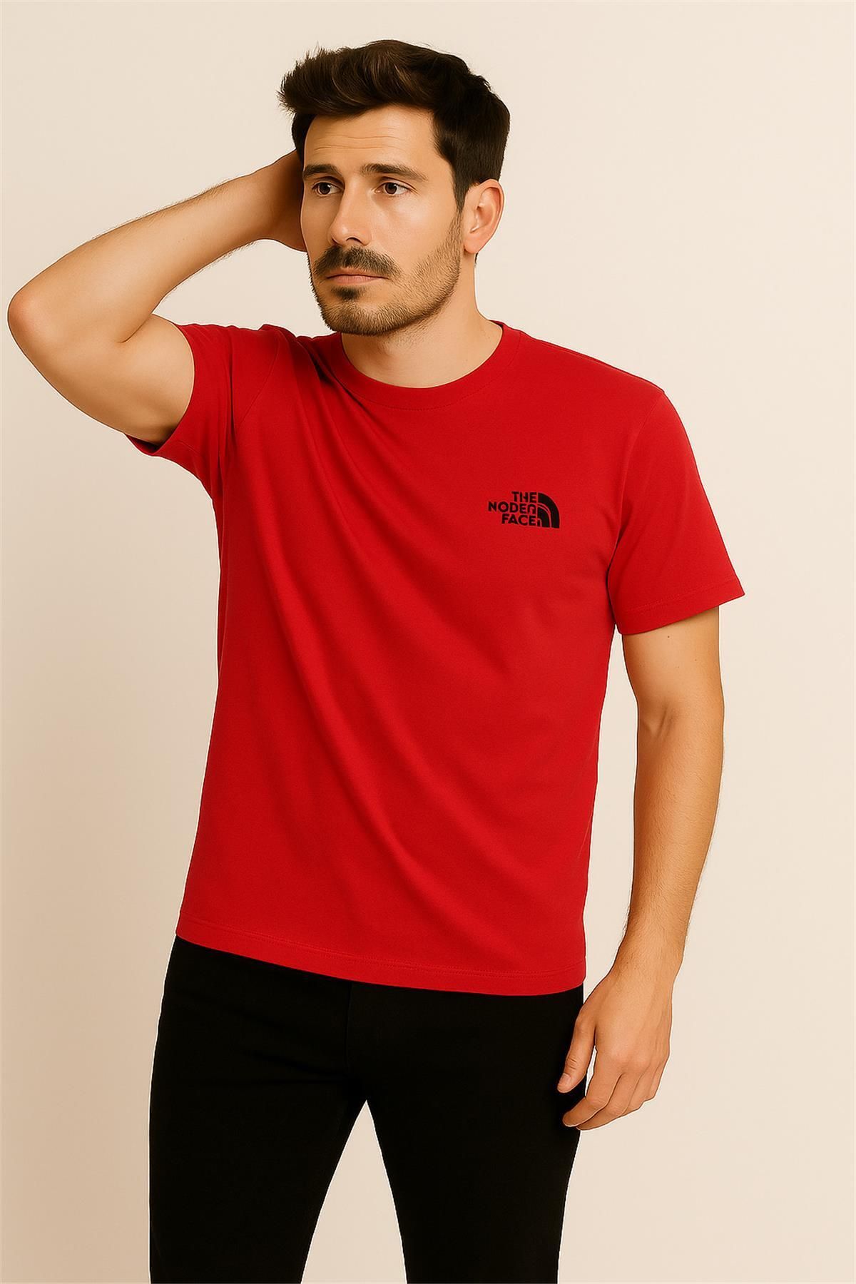 NORTHFACE PAMUK PENYE BİSİKLET YAKA T-SHİRT KIRMIZI