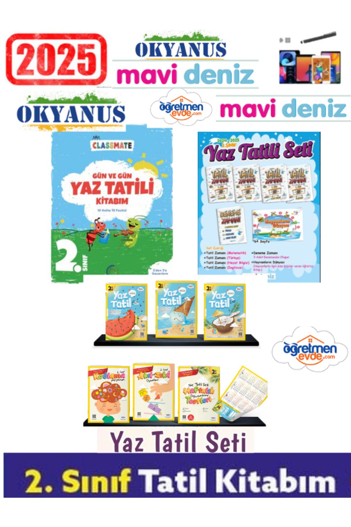 Okyanus Yayıncılık Clasmate 2025 2.Sınıf Yaz Tatil+Mavi Deniz 2.Sınıf +Öğretmen Evde 2.Sınıf Yaz Tatil Seti+Kalem