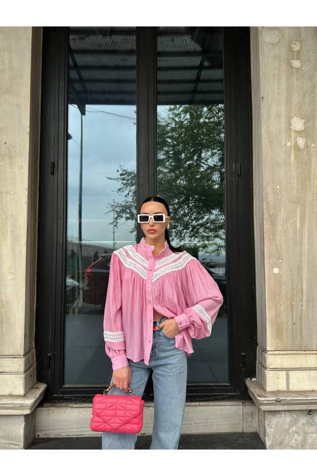 Hotfashion DANTEL DETAYLI BÜZGÜLÜ GÖMLEK