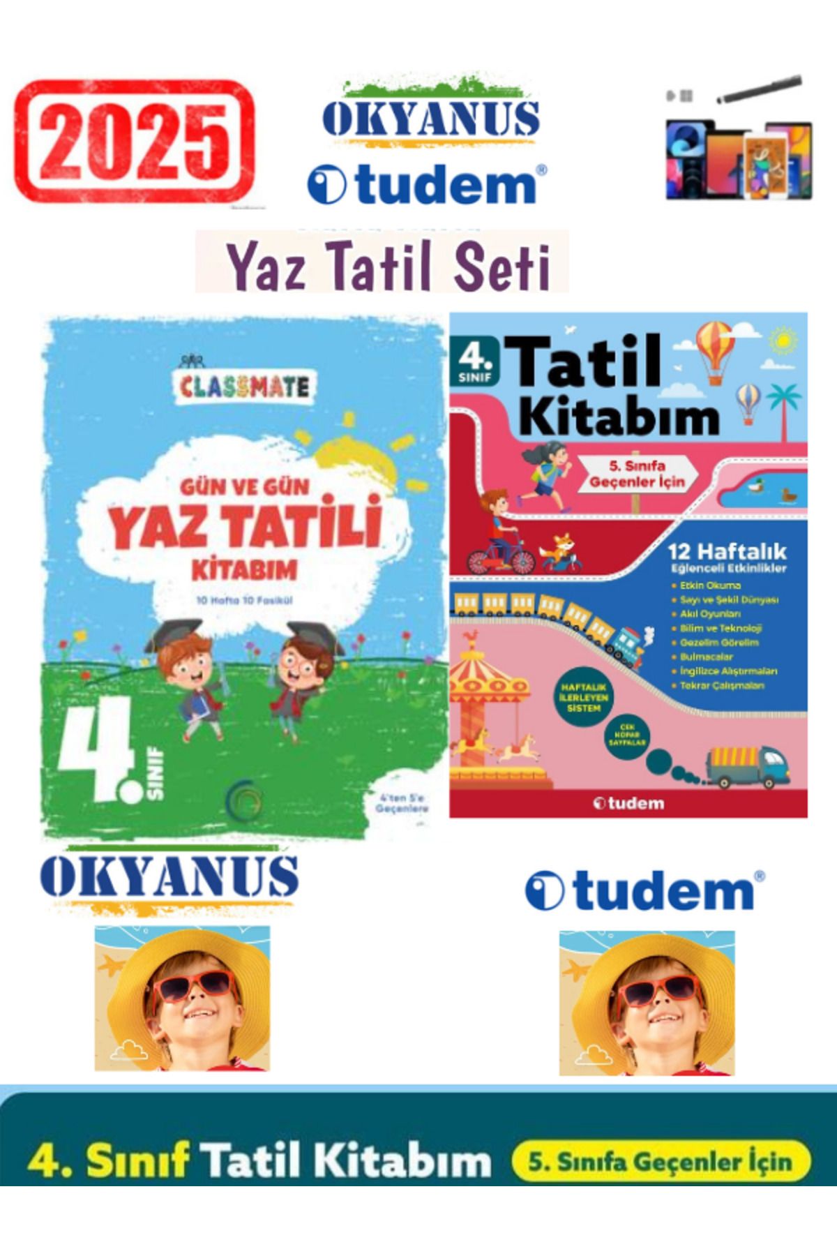 Okyanus Yayıncılık Clasmate 2025 4.Sınıf Gün Gün YazTatil Kitabı+Tudem 4.Sınıf 12 Haftalık Yaz Tatil Kitap Seti+Kalem